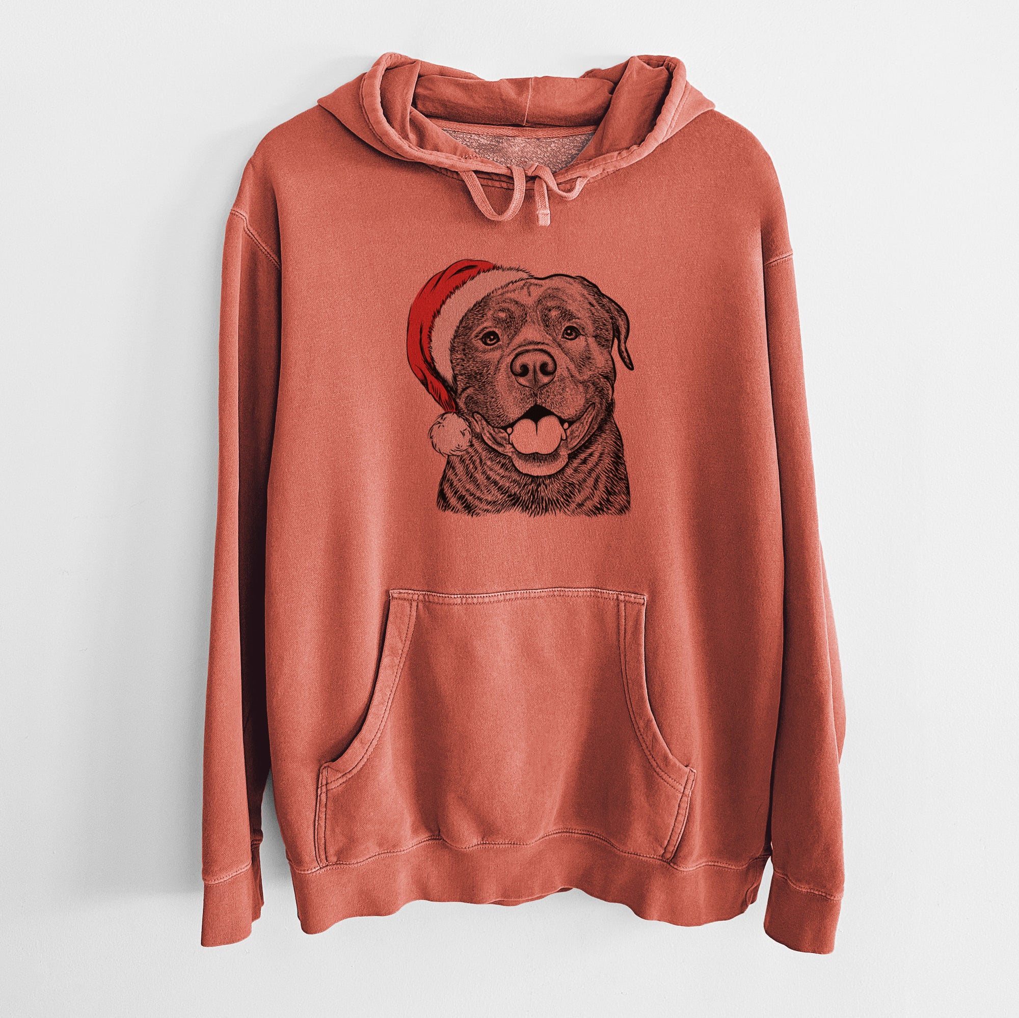 Santa Hat Kojak the Rottweiler - Unisex Pigment Dyed Hoodie