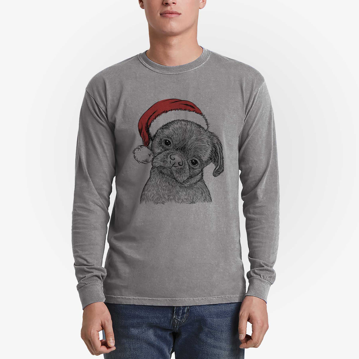 Santa Koko the Shih Tzu - Men's Heavyweight 100% Cotton Long Sleeve