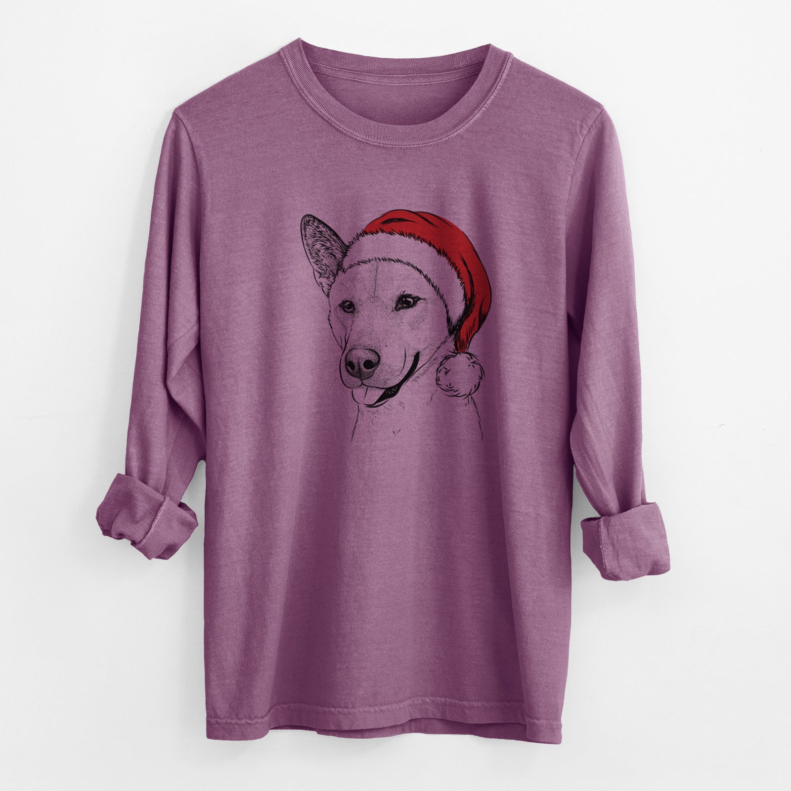 Santa Kulfi the Jindo Shiba Inu Mix - Men's Heavyweight 100% Cotton Long Sleeve