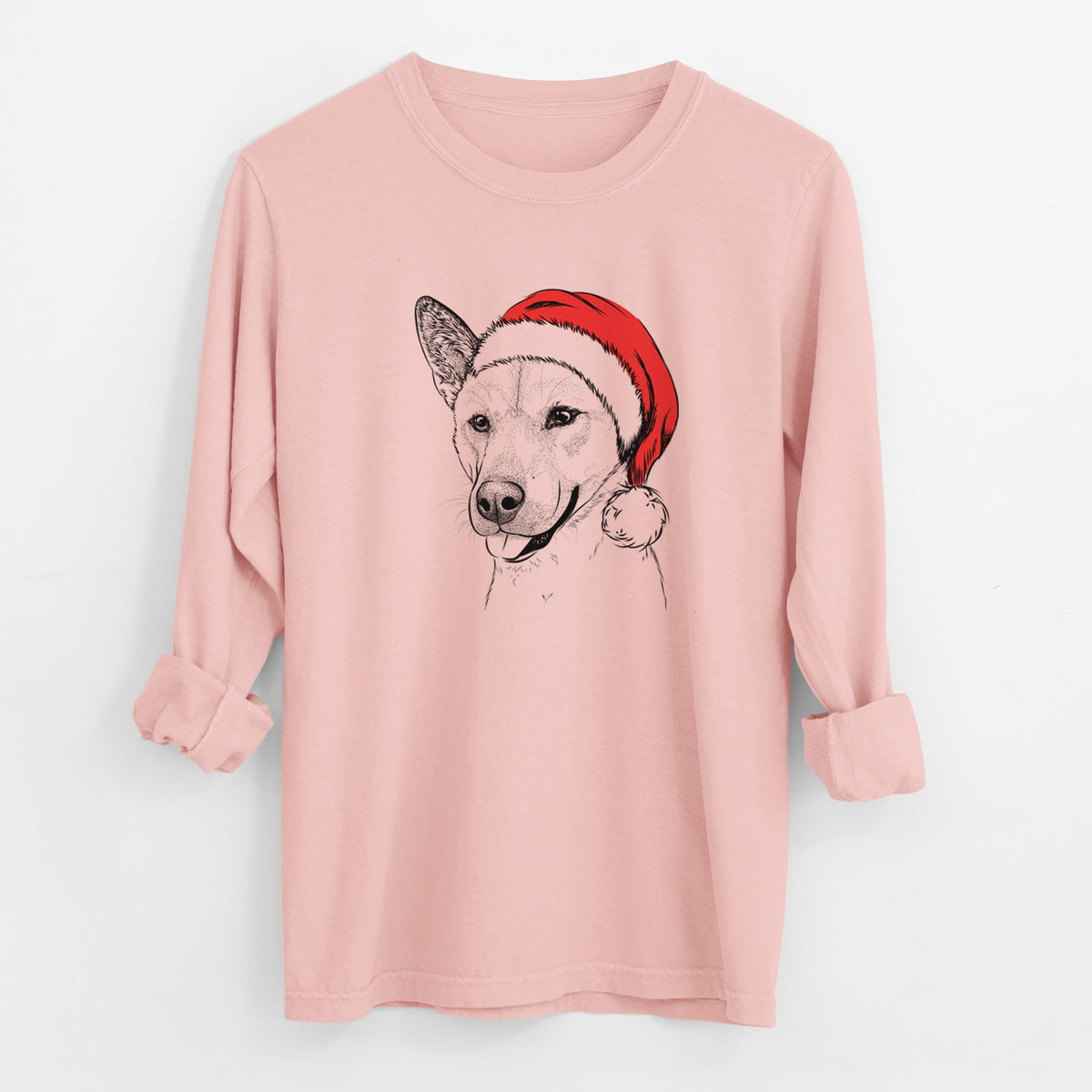 Santa Kulfi the Jindo Shiba Inu Mix - Men's Heavyweight 100% Cotton Long Sleeve