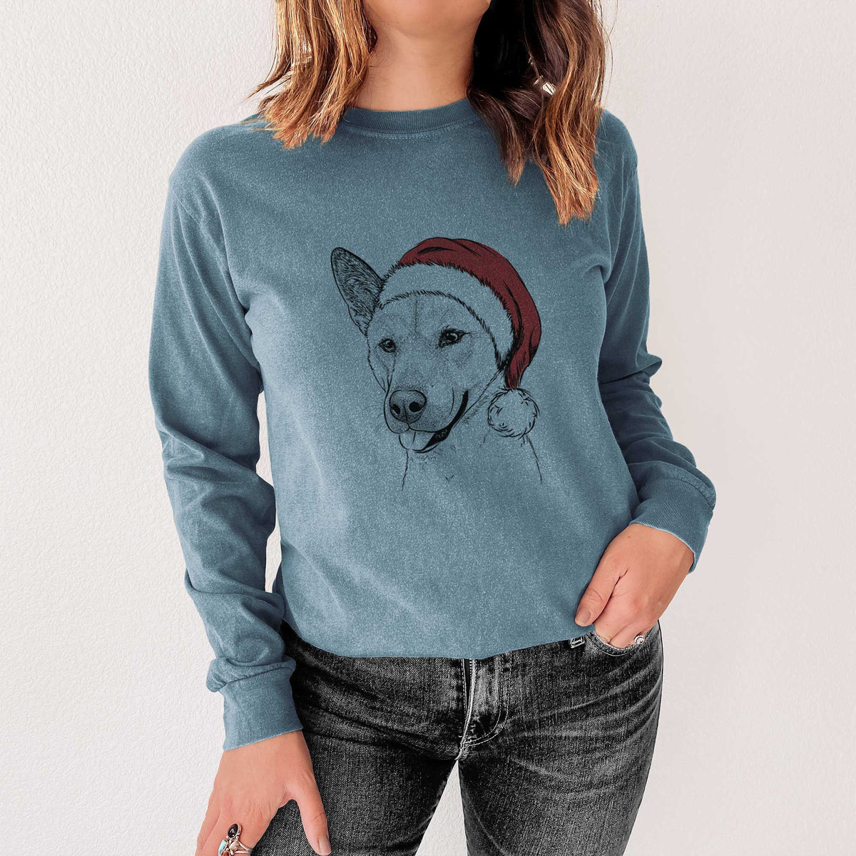 Santa Kulfi the Jindo Shiba Inu Mix - Men's Heavyweight 100% Cotton Long Sleeve