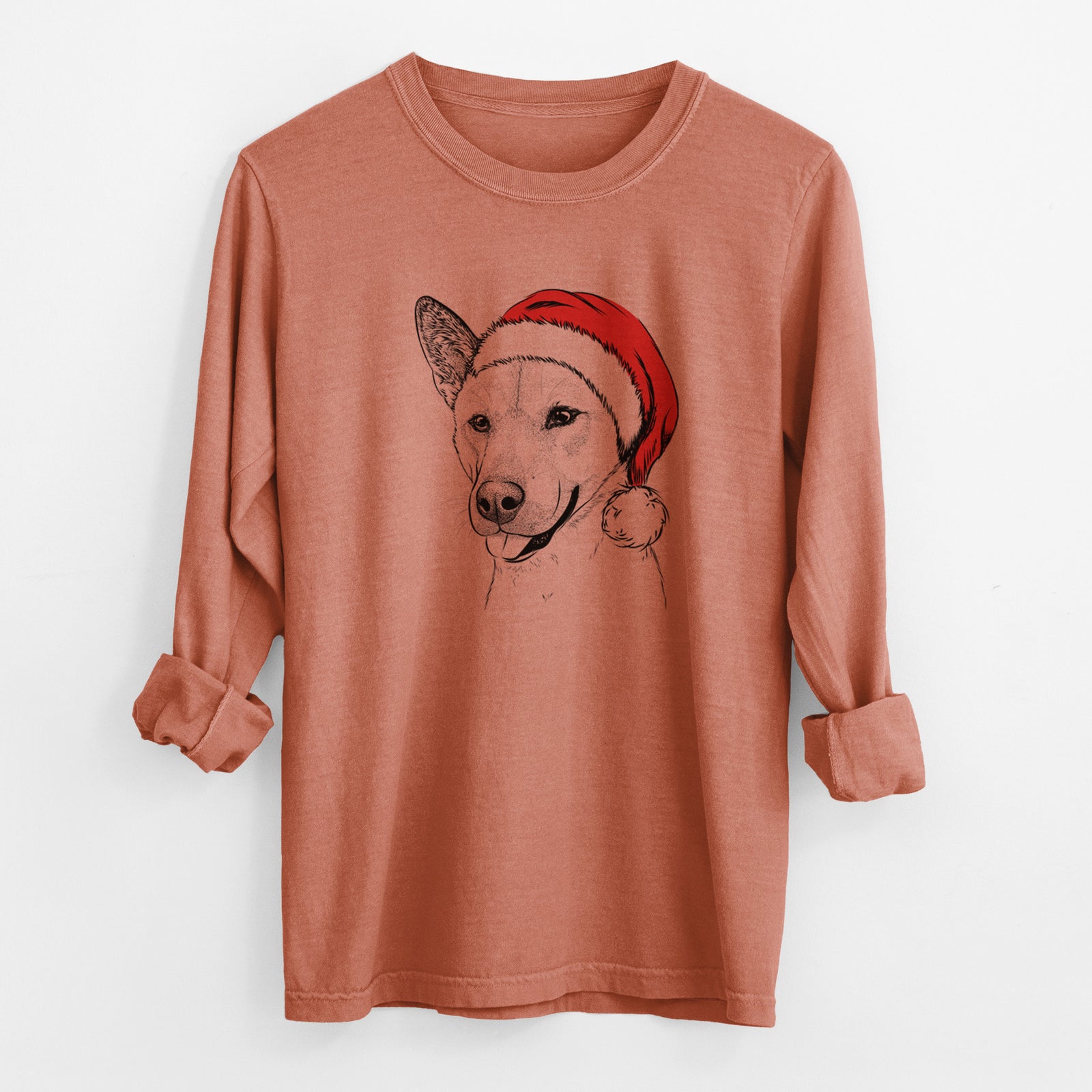 Santa Kulfi the Jindo Shiba Inu Mix - Men's Heavyweight 100% Cotton Long Sleeve