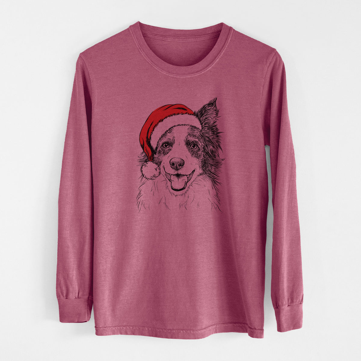 Santa Kylee the Border Collie - Men&#39;s Heavyweight 100% Cotton Long Sleeve