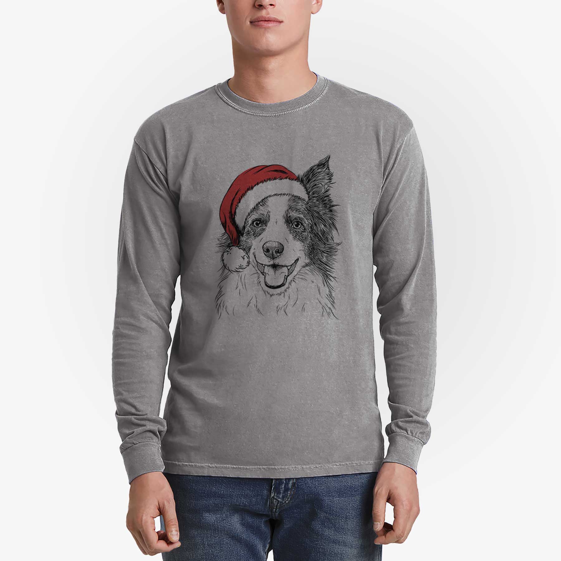 Santa Kylee the Border Collie - Men's Heavyweight 100% Cotton Long Sleeve