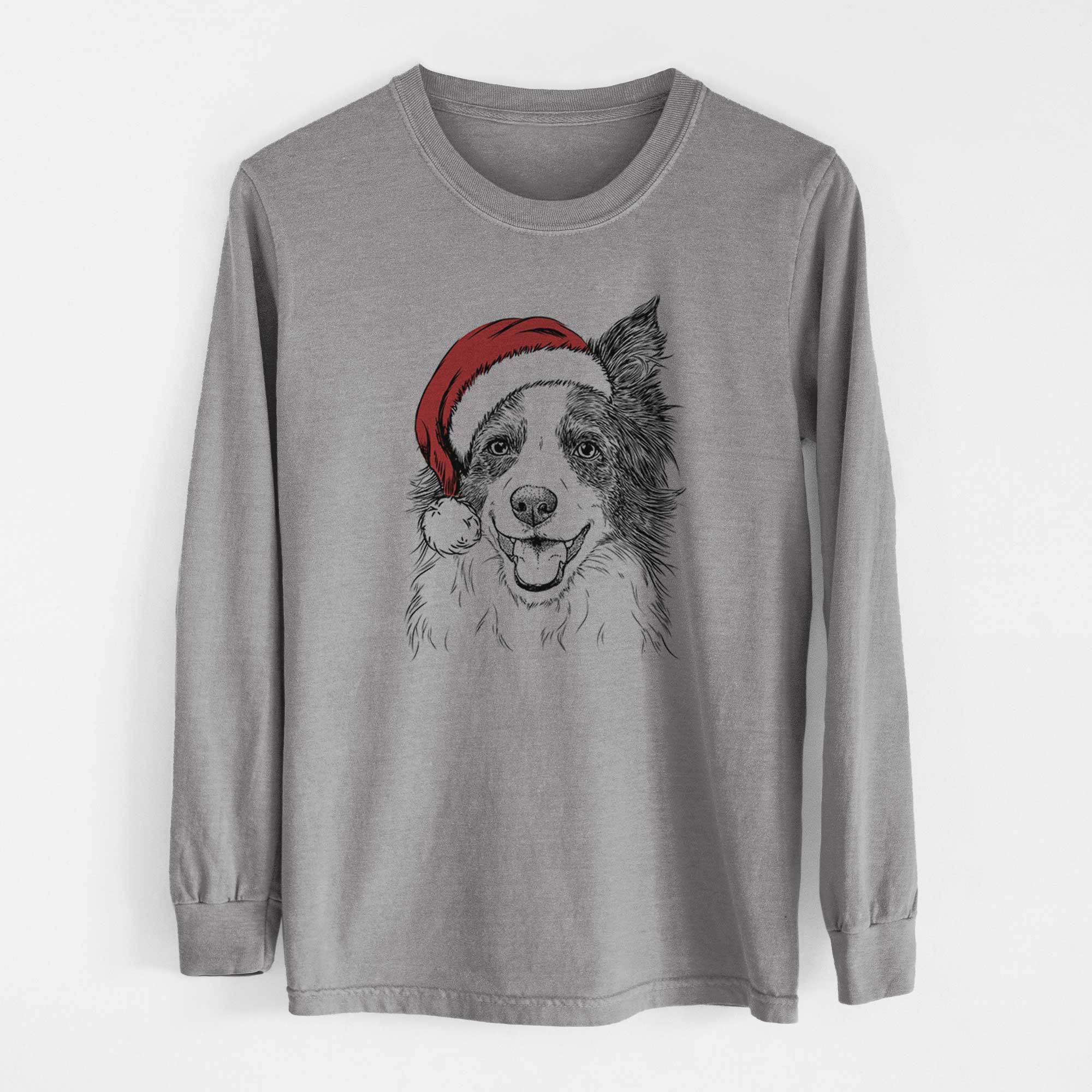 Santa Kylee the Border Collie - Men's Heavyweight 100% Cotton Long Sleeve