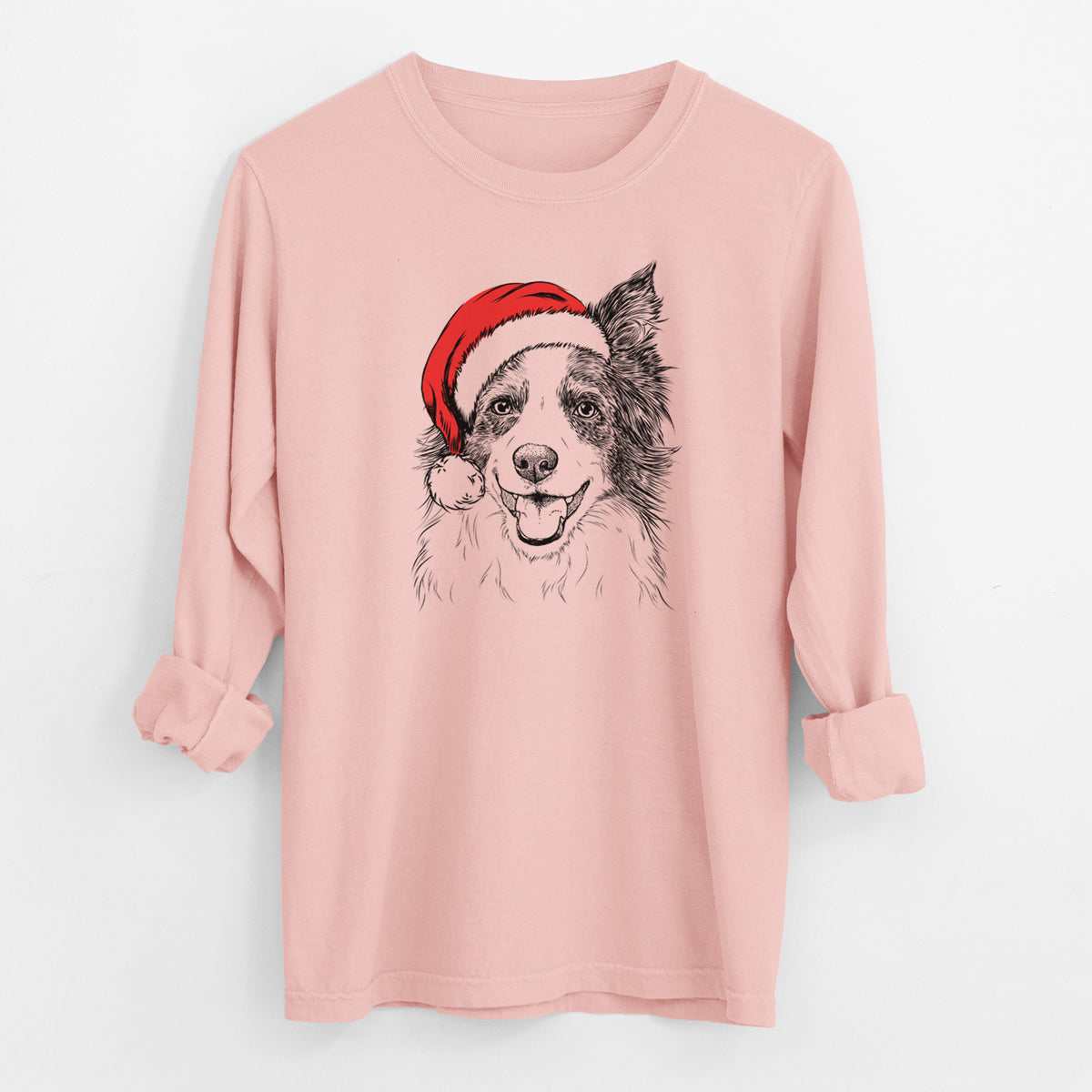 Santa Kylee the Border Collie - Men's Heavyweight 100% Cotton Long Sleeve
