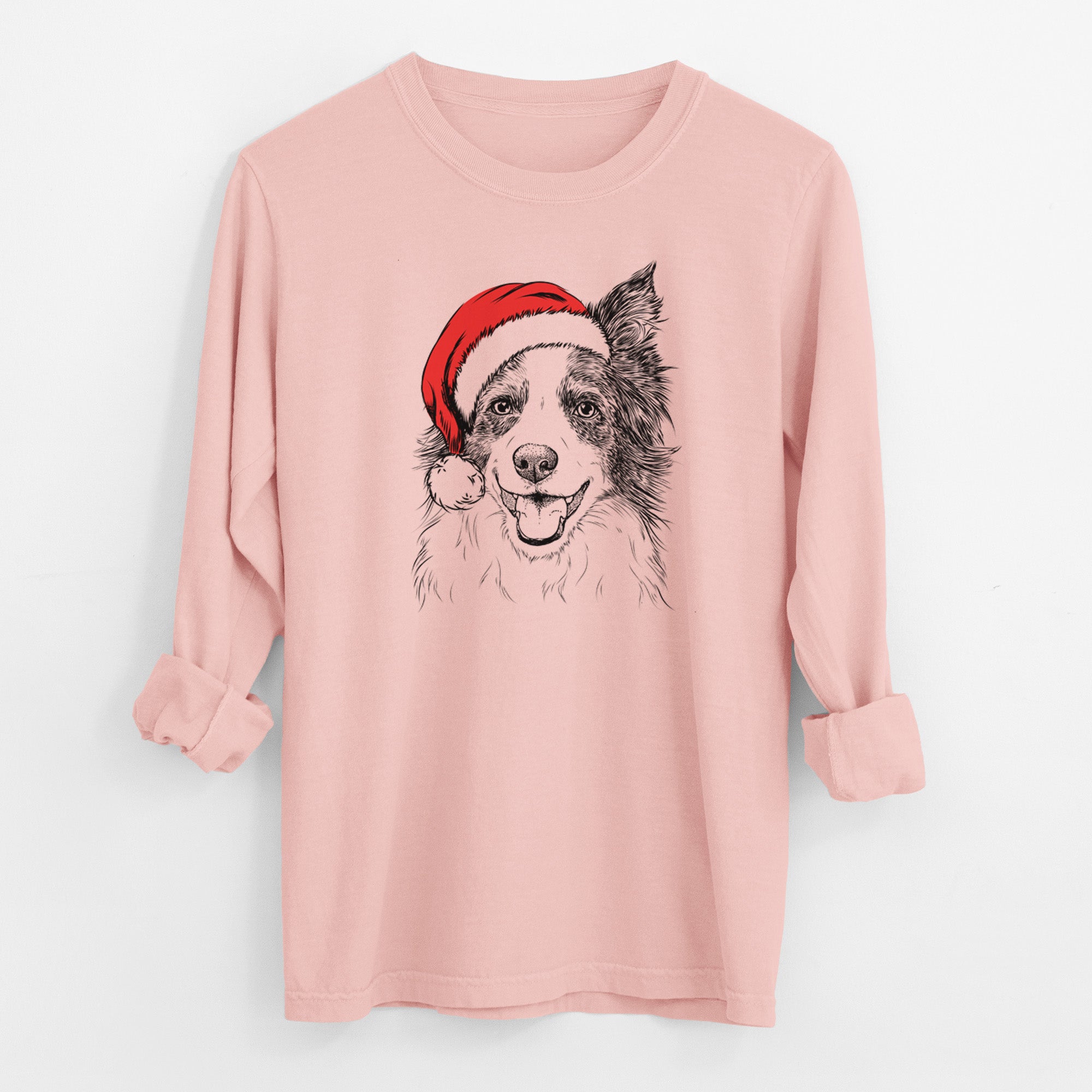 Santa Kylee the Border Collie - Men's Heavyweight 100% Cotton Long Sleeve