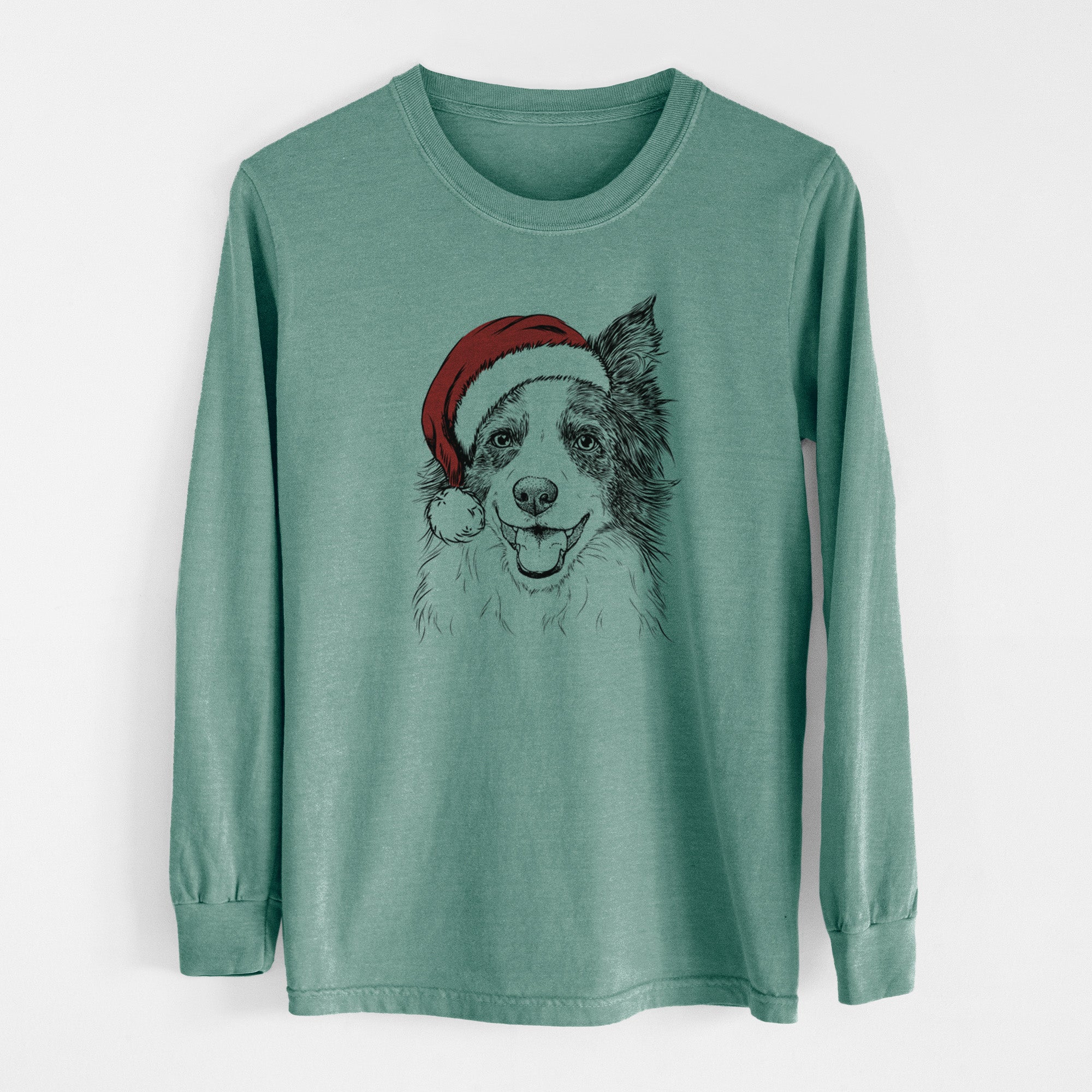 Santa Kylee the Border Collie - Men's Heavyweight 100% Cotton Long Sleeve
