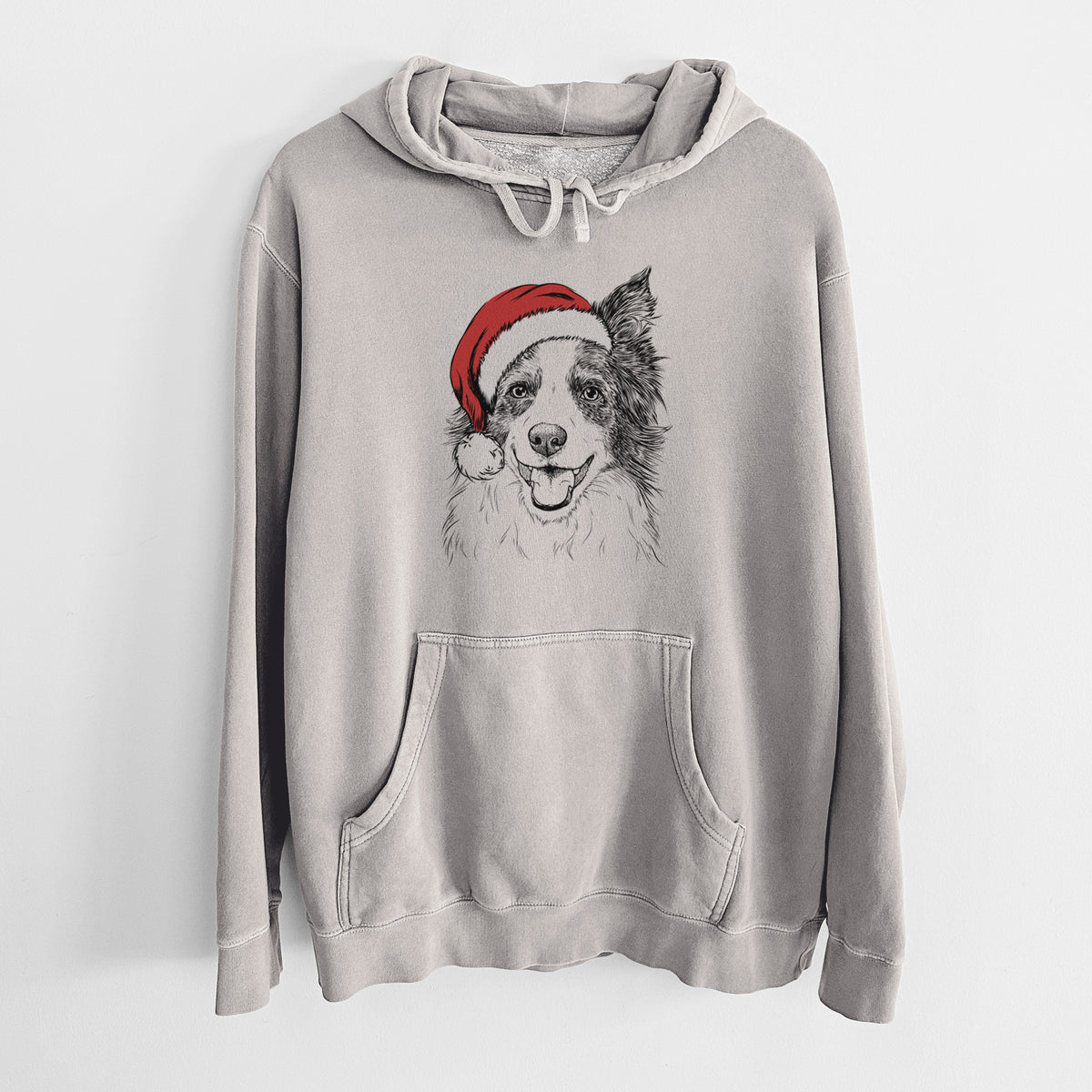Santa Hat Kylee the Border Collie - Unisex Pigment Dyed Hoodie