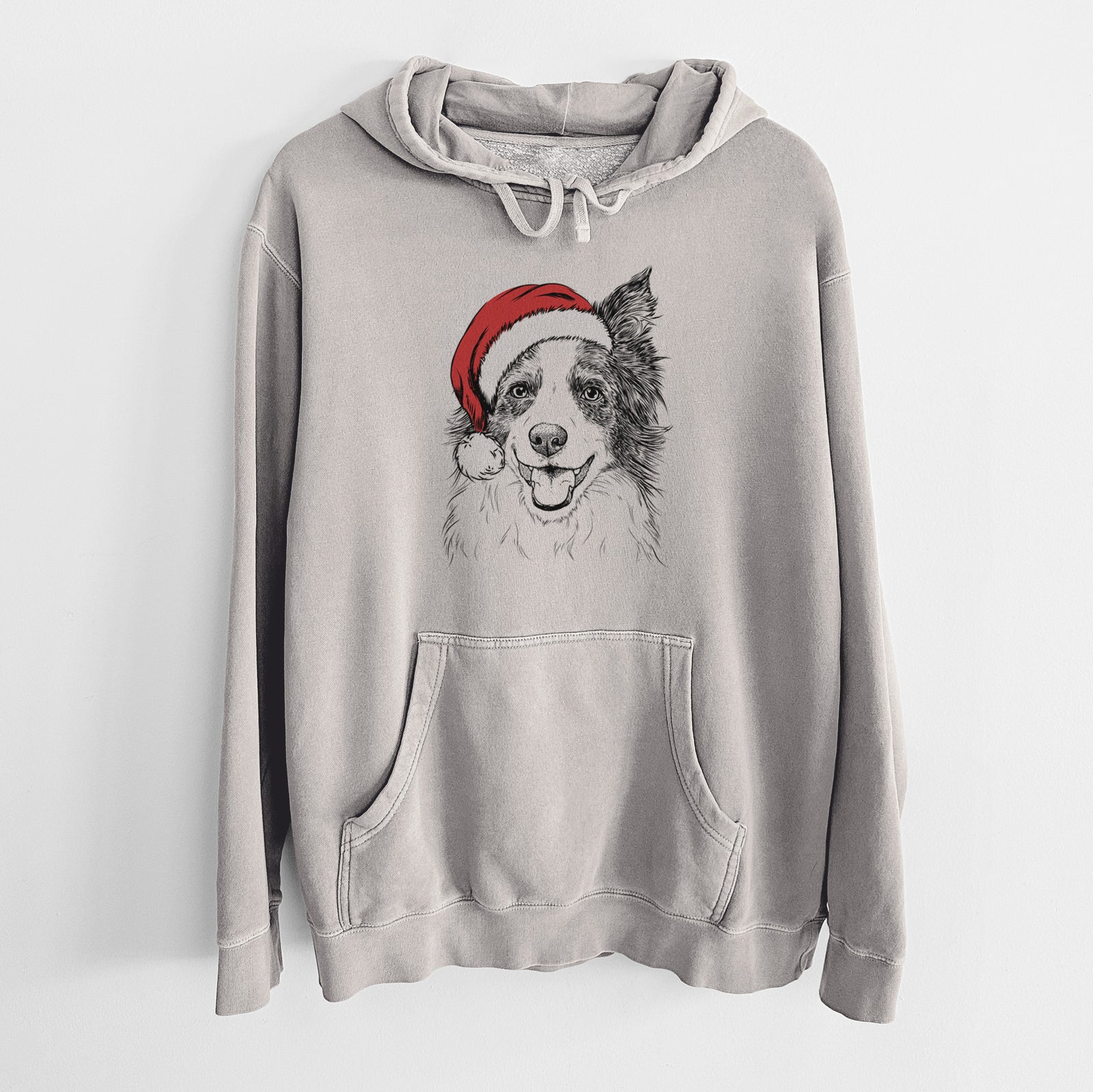 Santa Hat Kylee the Border Collie - Unisex Pigment Dyed Hoodie