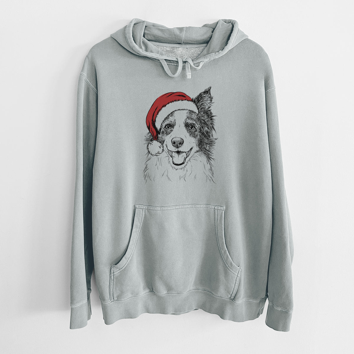 Santa Hat Kylee the Border Collie - Unisex Pigment Dyed Hoodie