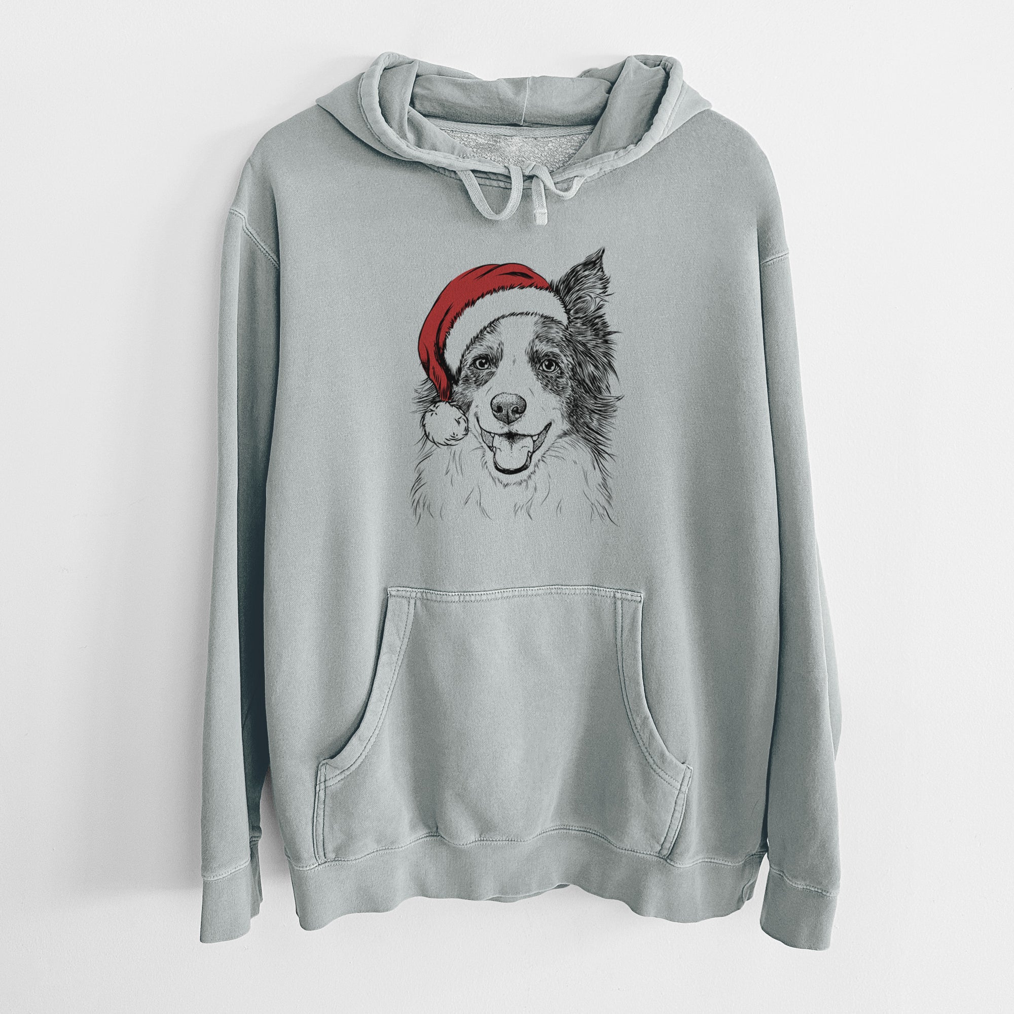 Santa Hat Kylee the Border Collie - Unisex Pigment Dyed Hoodie