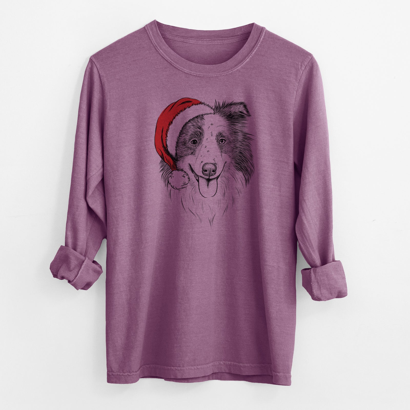 Santa Lady Bug the Border Collie - Men's Heavyweight 100% Cotton Long Sleeve