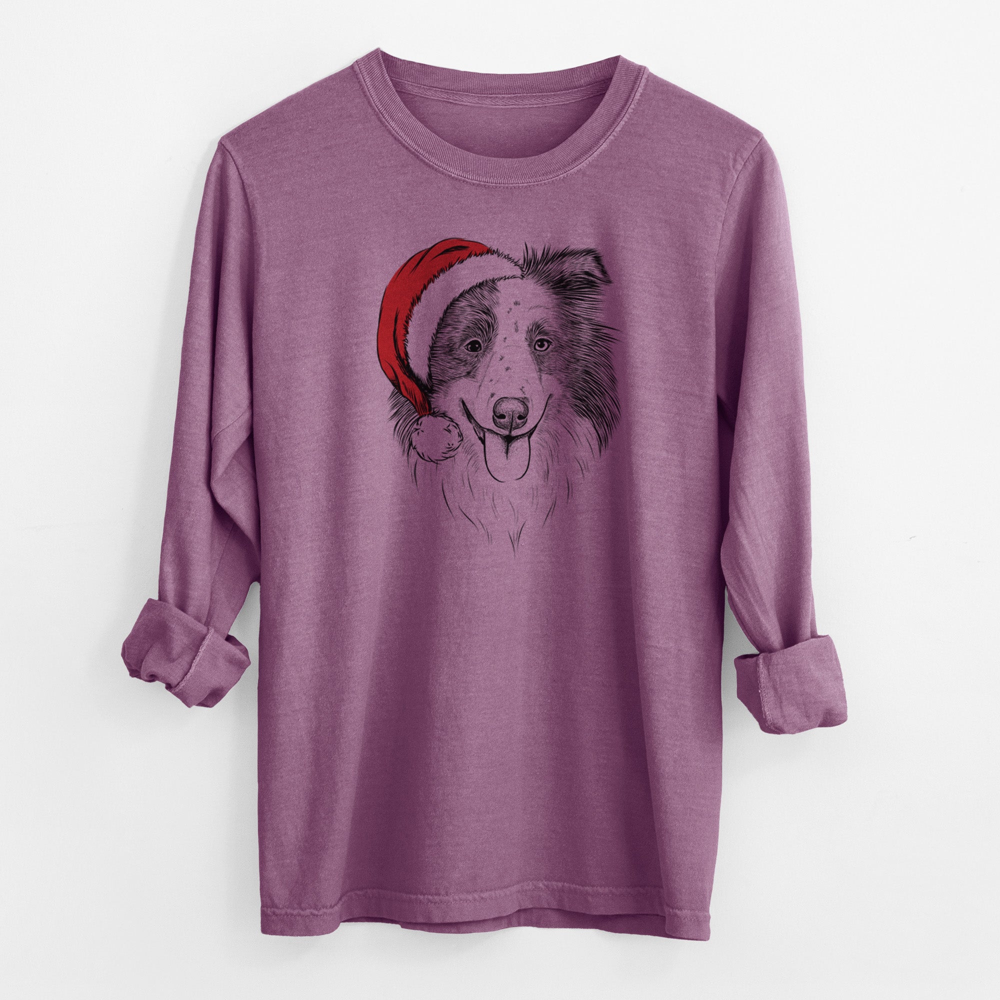 Santa Lady Bug the Border Collie - Men's Heavyweight 100% Cotton Long Sleeve