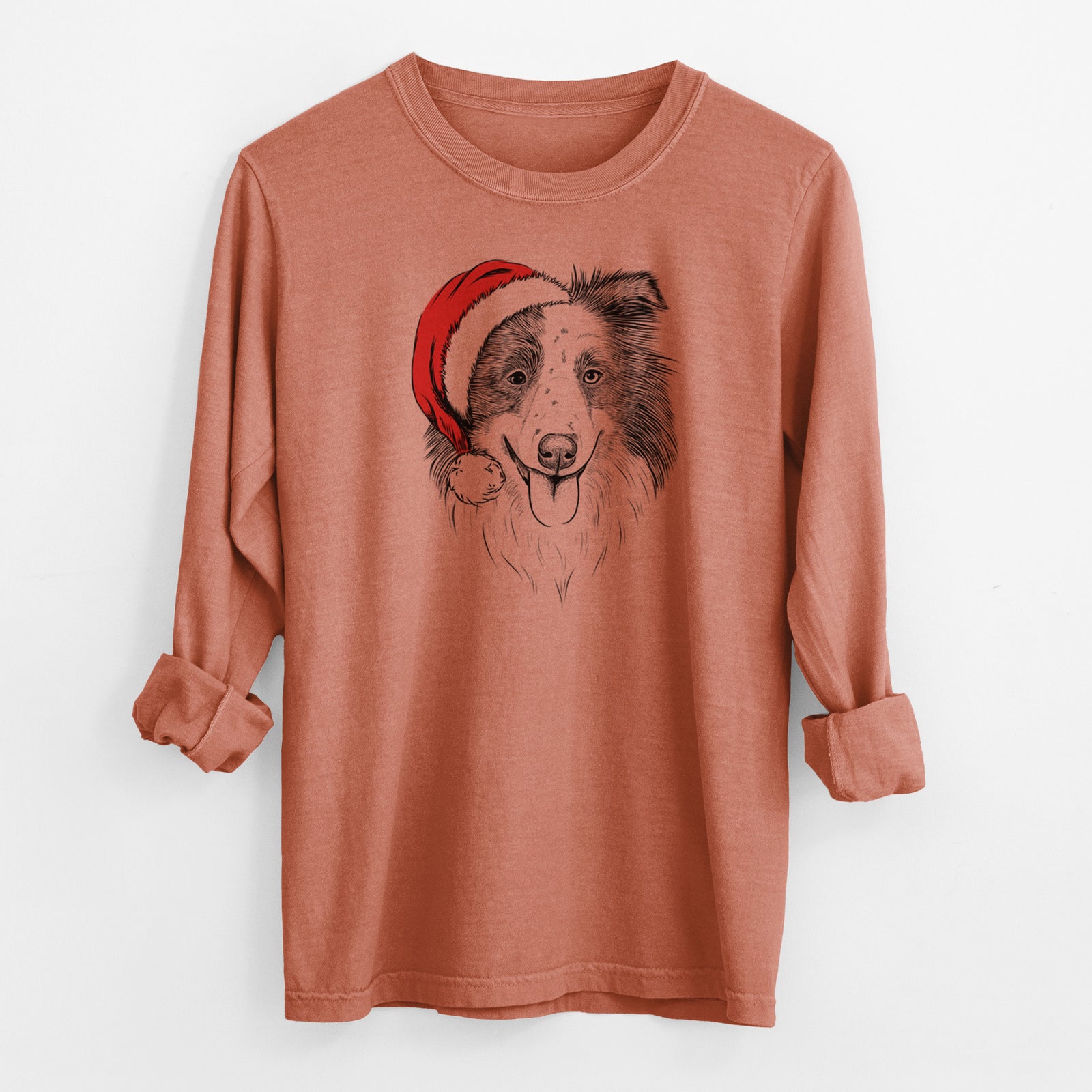 Santa Lady Bug the Border Collie - Men's Heavyweight 100% Cotton Long Sleeve
