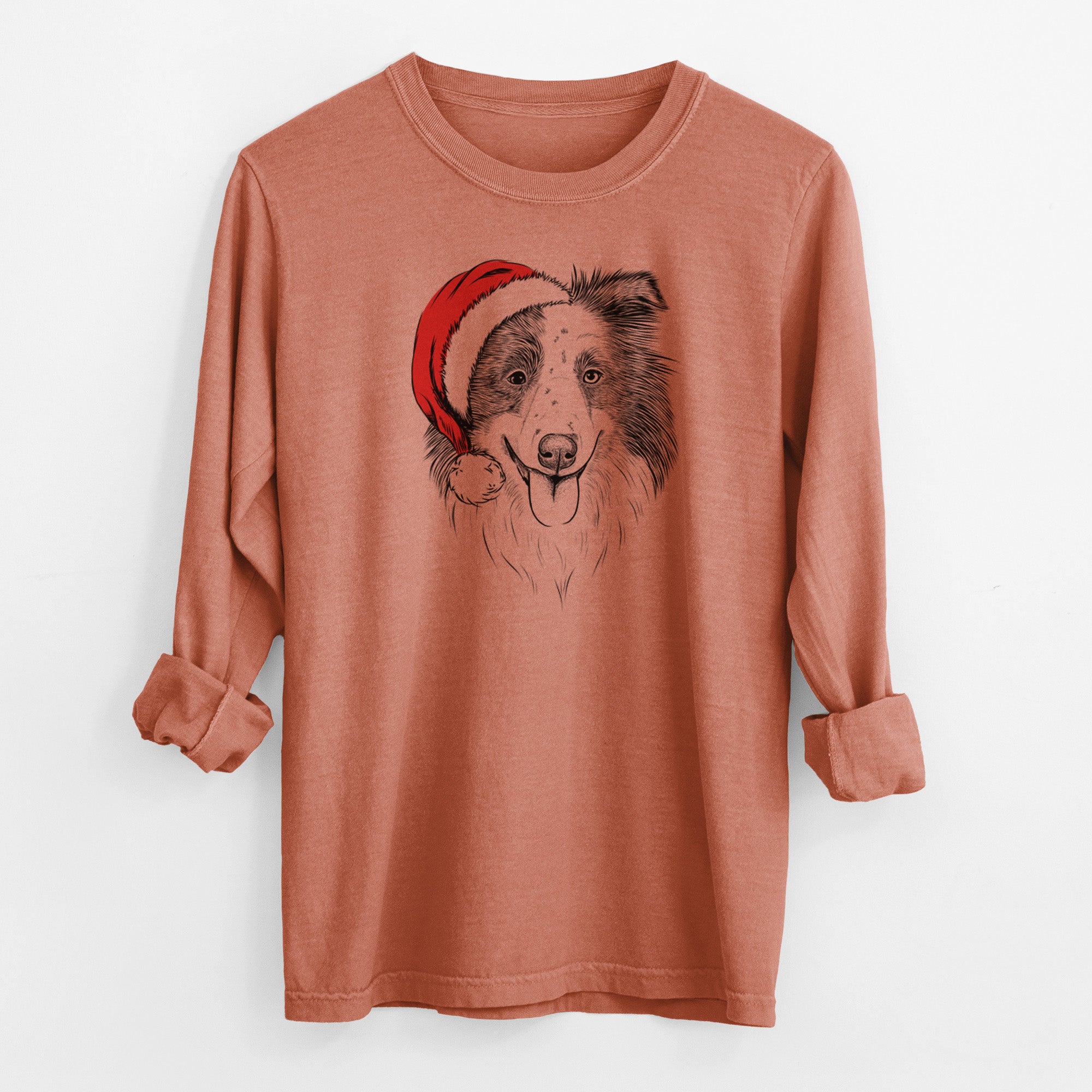 Santa Lady Bug the Border Collie - Men's Heavyweight 100% Cotton Long Sleeve
