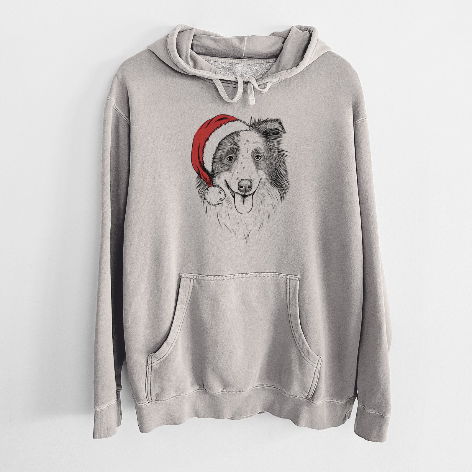 Santa Hat Lady Bug the Border Collie - Unisex Pigment Dyed Hoodie