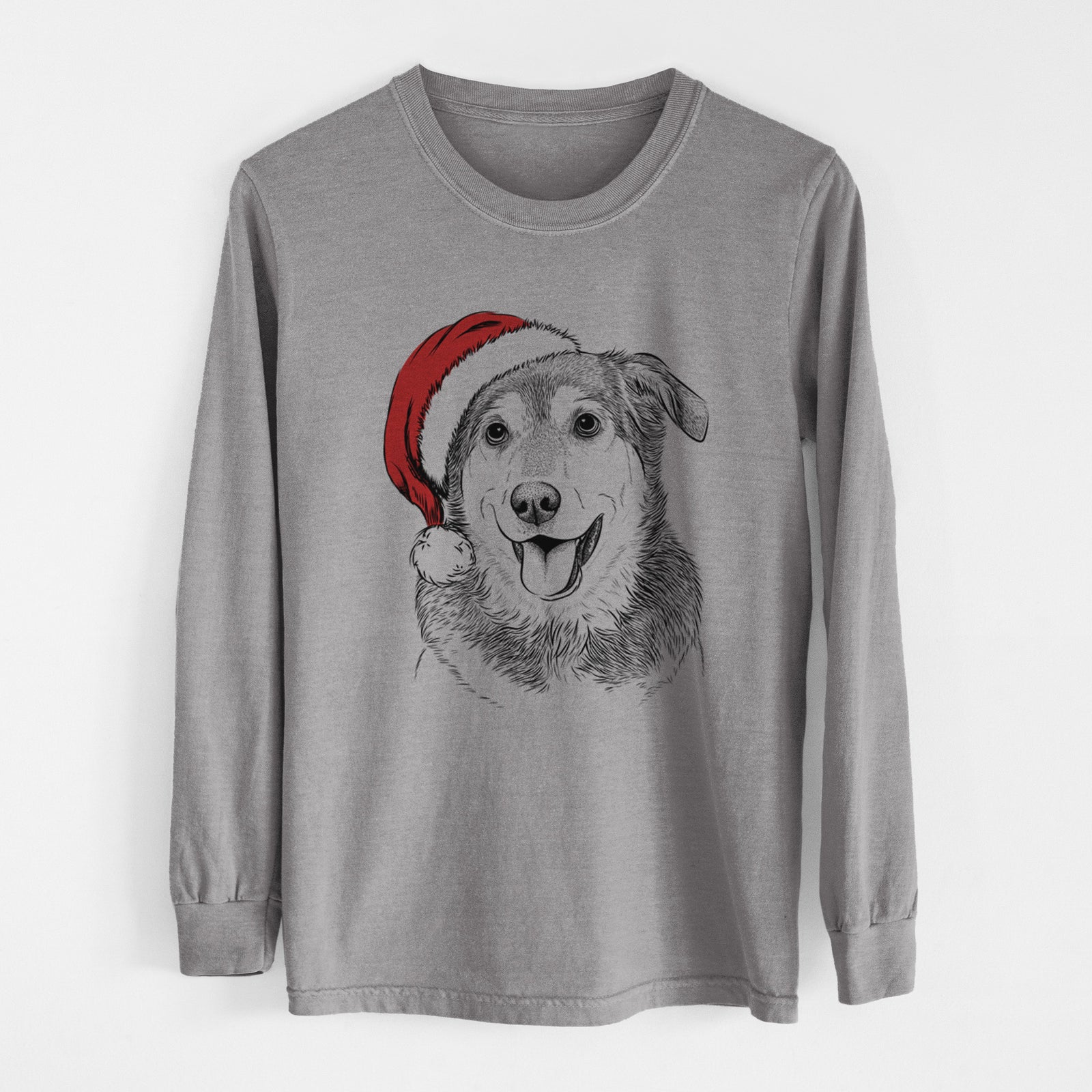 Santa Lance the Lab/Shepherd Mix - Men's Heavyweight 100% Cotton Long Sleeve