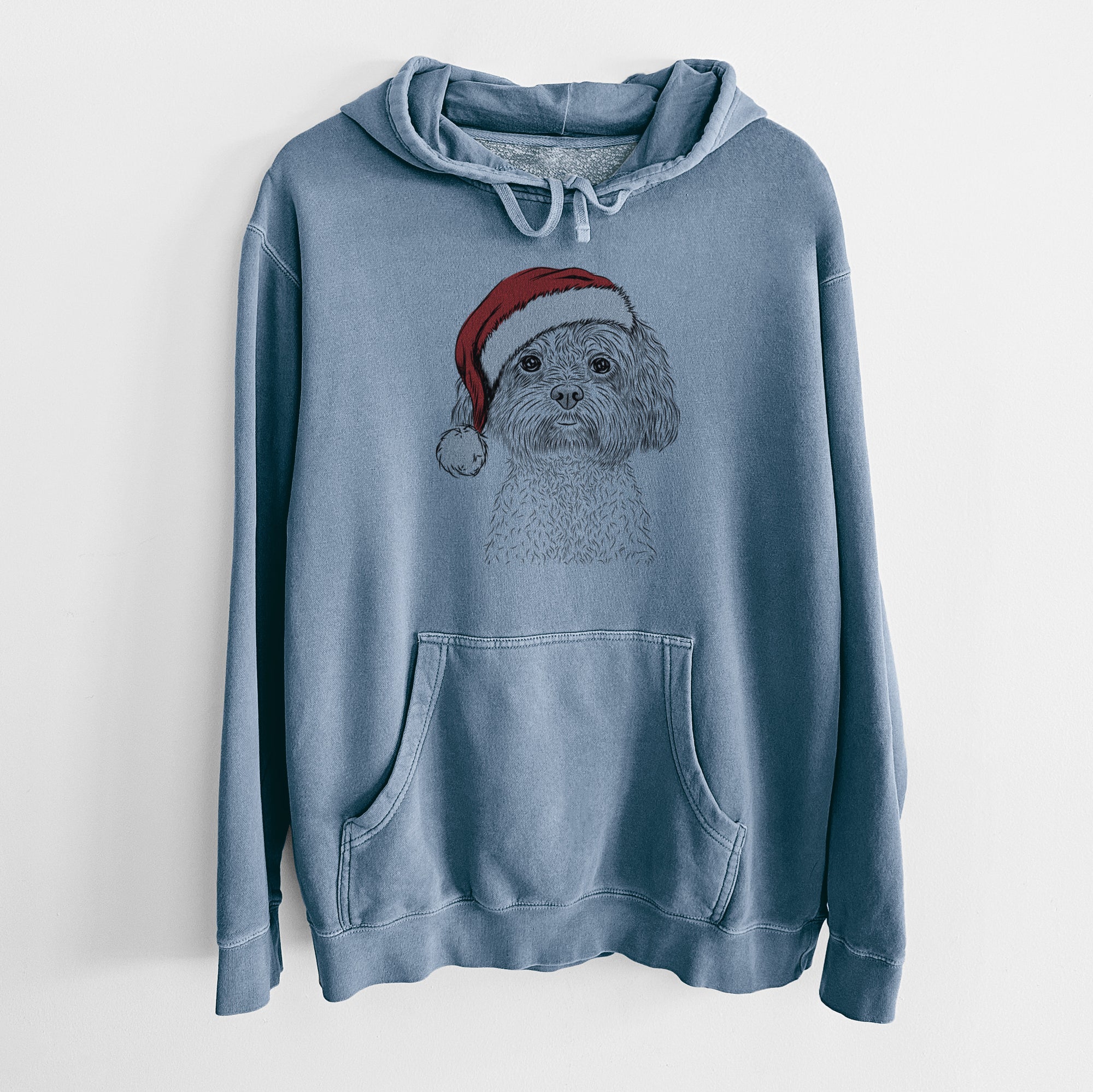 Santa Hat Lane the Lhasa Apso - Unisex Pigment Dyed Hoodie