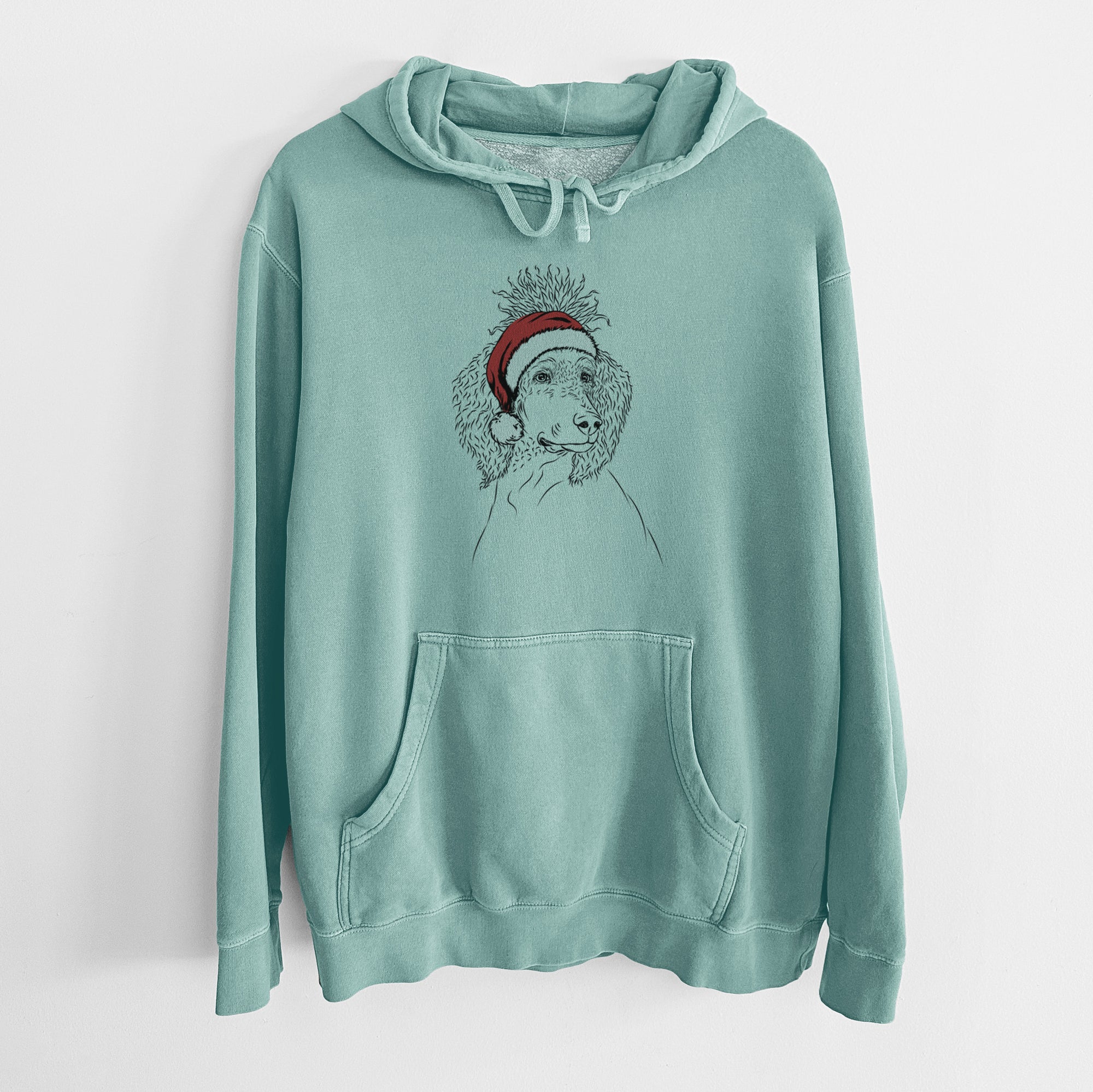 Santa Hat Leo the Poodle - Unisex Pigment Dyed Hoodie