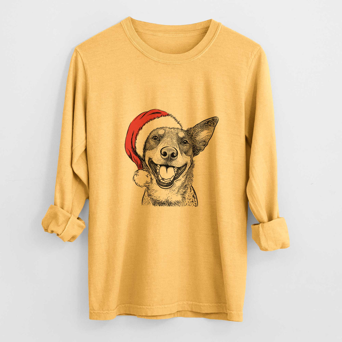 Santa Lily the Australian Cattle Dog - Men's Heavyweight 100% Cotton Long Sleeve