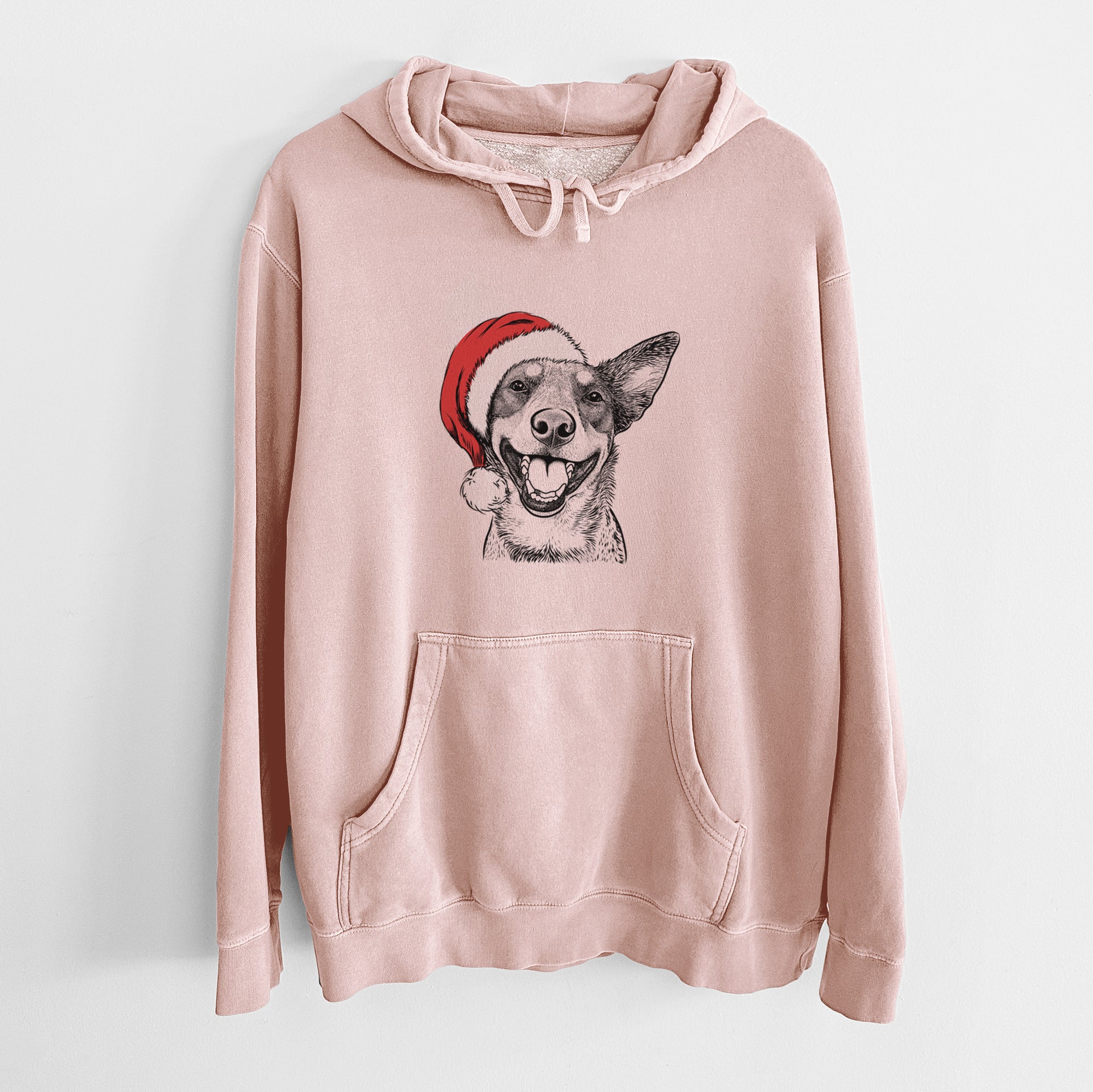 Santa Hat Lily the Australian Cattle Dog - Unisex Pigment Dyed Hoodie