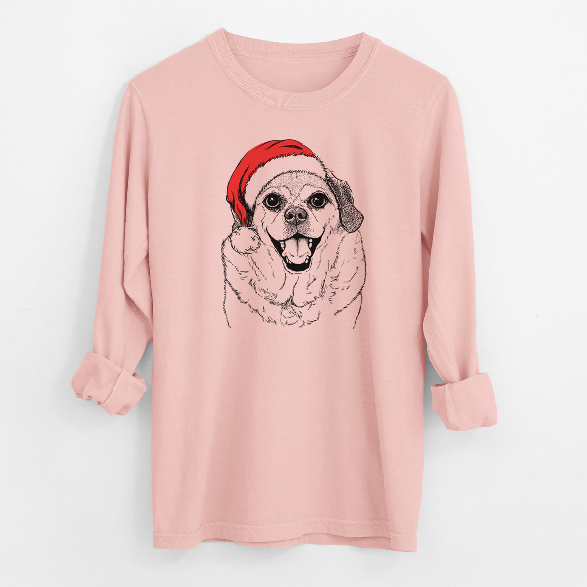 Santa Little Man the Puggle - Men's Heavyweight 100% Cotton Long Sleeve