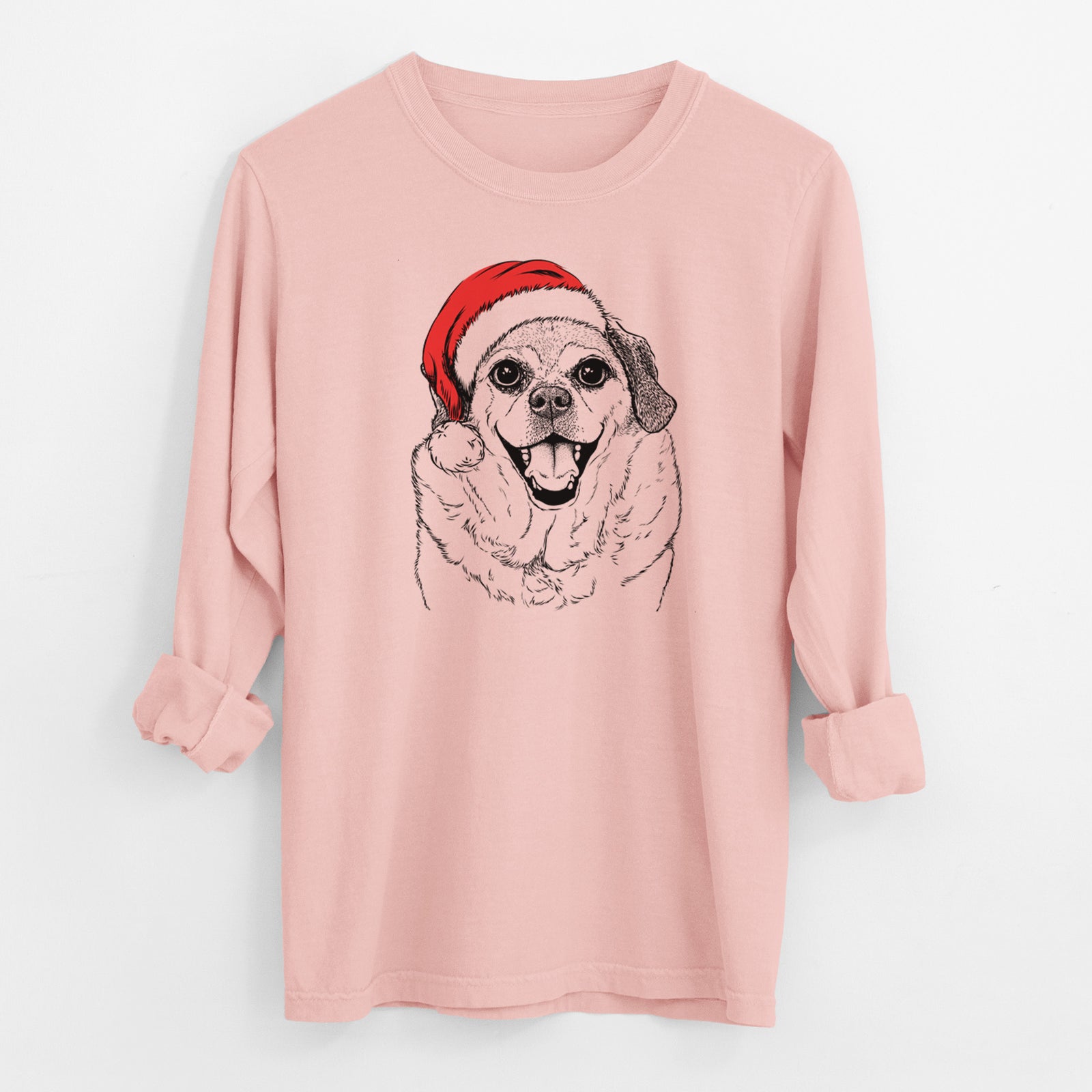 Santa Little Man the Puggle - Men's Heavyweight 100% Cotton Long Sleeve