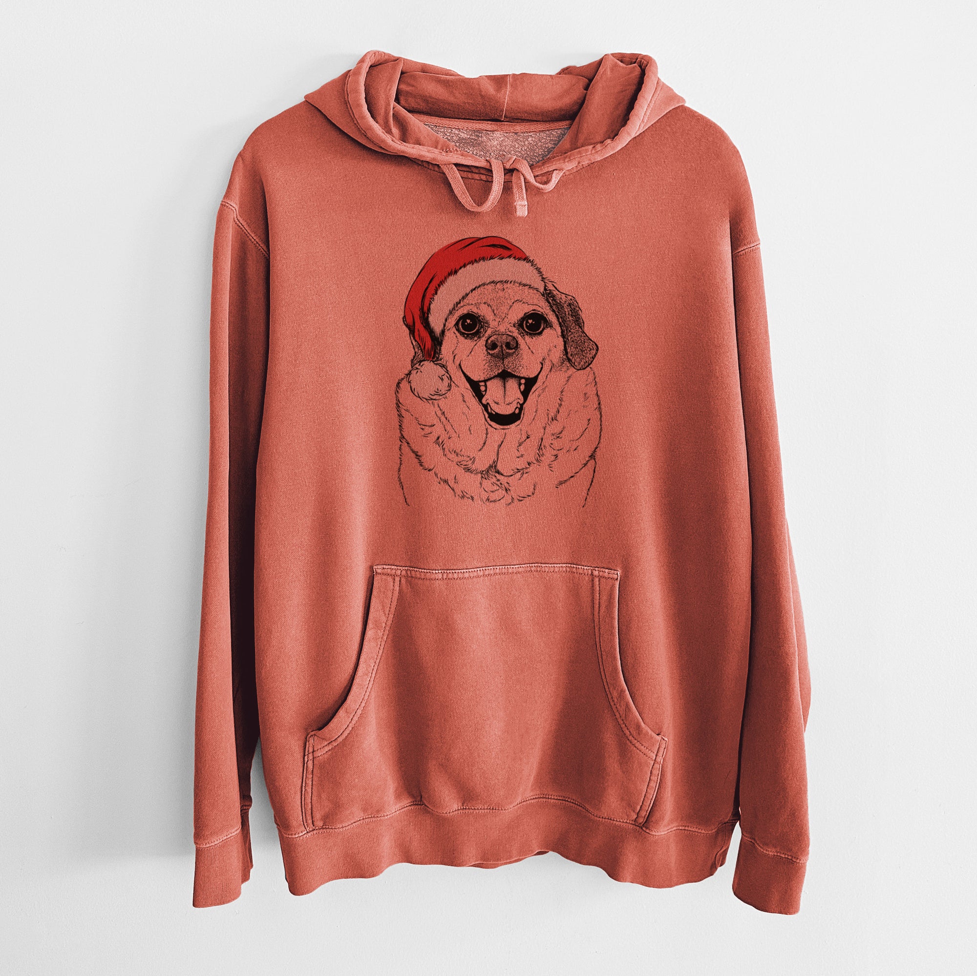 Santa Hat Little Man the Puggle - Unisex Pigment Dyed Hoodie