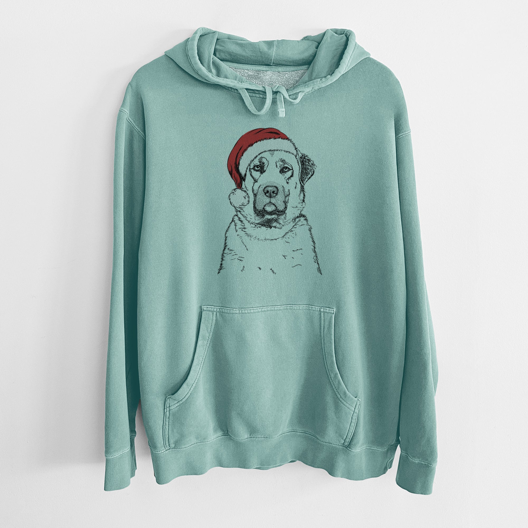 Santa Hat Loca the Anatolian Shepherd - Unisex Pigment Dyed Hoodie