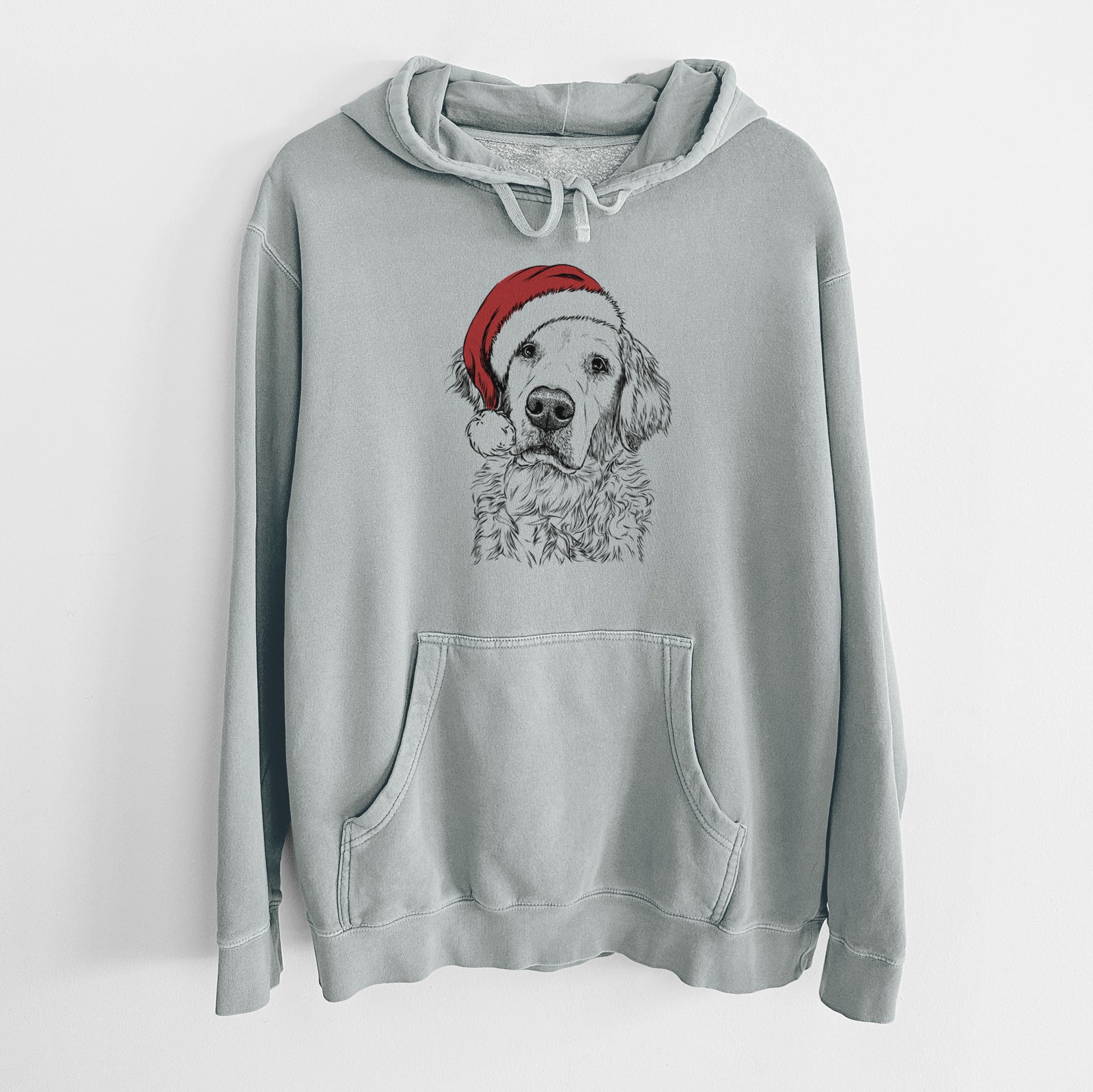Santa Hat Loganator the Golden Retriever - Unisex Pigment Dyed Hoodie