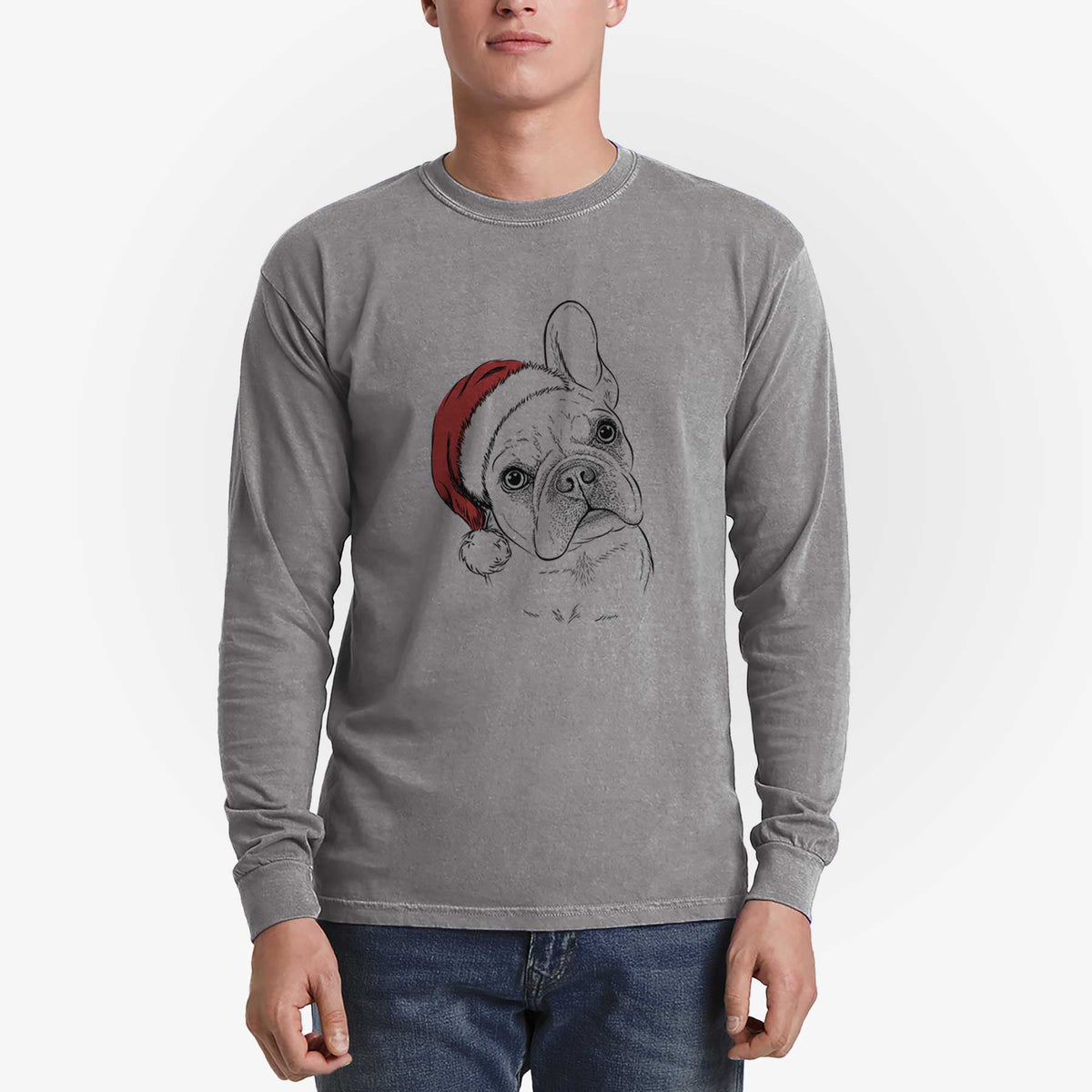 Santa Loki the French Bulldog - Men's Heavyweight 100% Cotton Long Sleeve