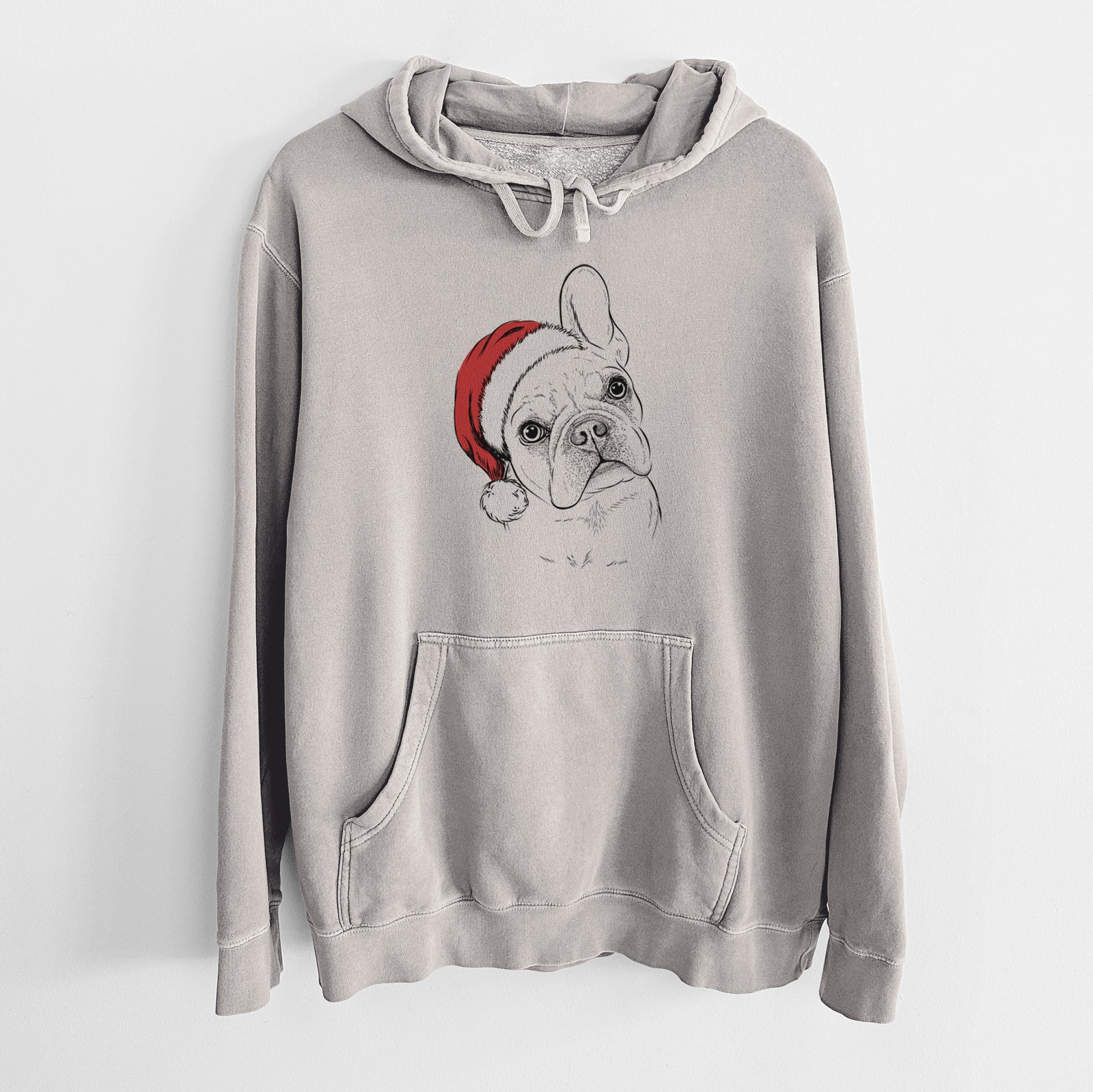 Santa Hat Loki the French Bulldog - Unisex Pigment Dyed Hoodie