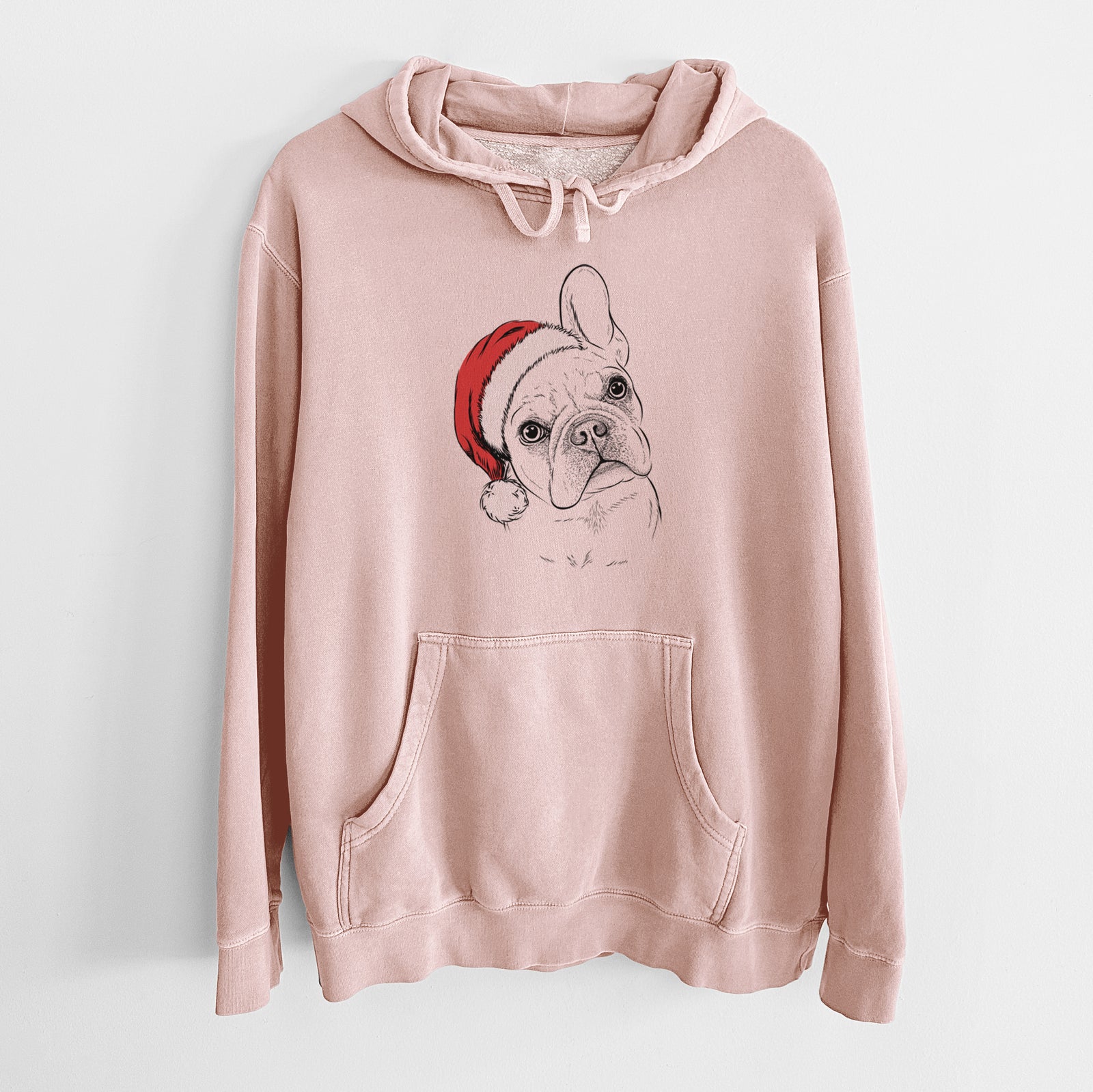 Santa Hat Loki the French Bulldog - Unisex Pigment Dyed Hoodie