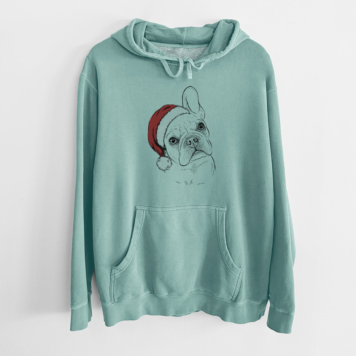 Santa Hat Loki the French Bulldog - Unisex Pigment Dyed Hoodie