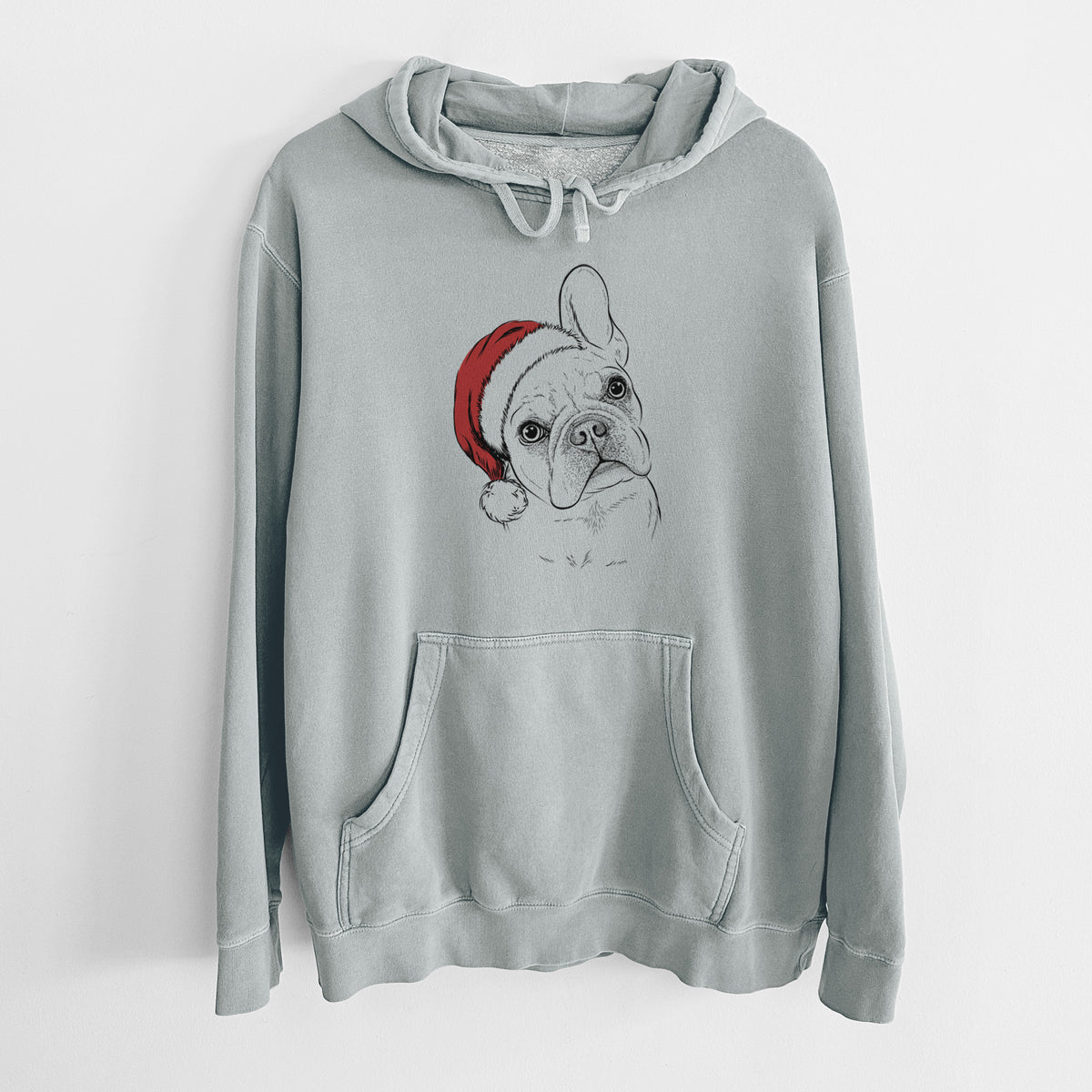 Santa Hat Loki the French Bulldog - Unisex Pigment Dyed Hoodie