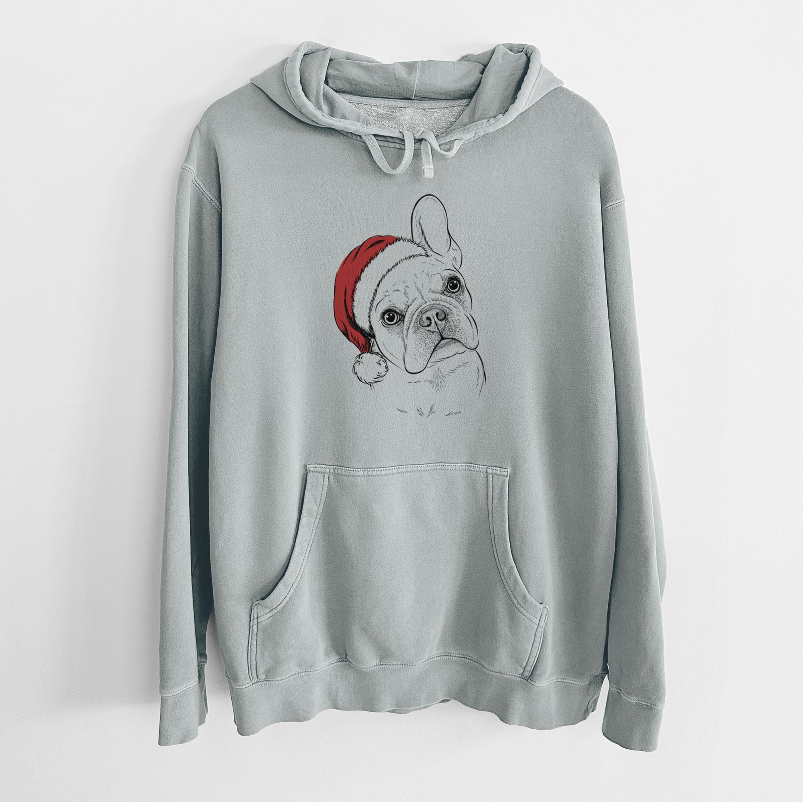Santa Hat Loki the French Bulldog - Unisex Pigment Dyed Hoodie
