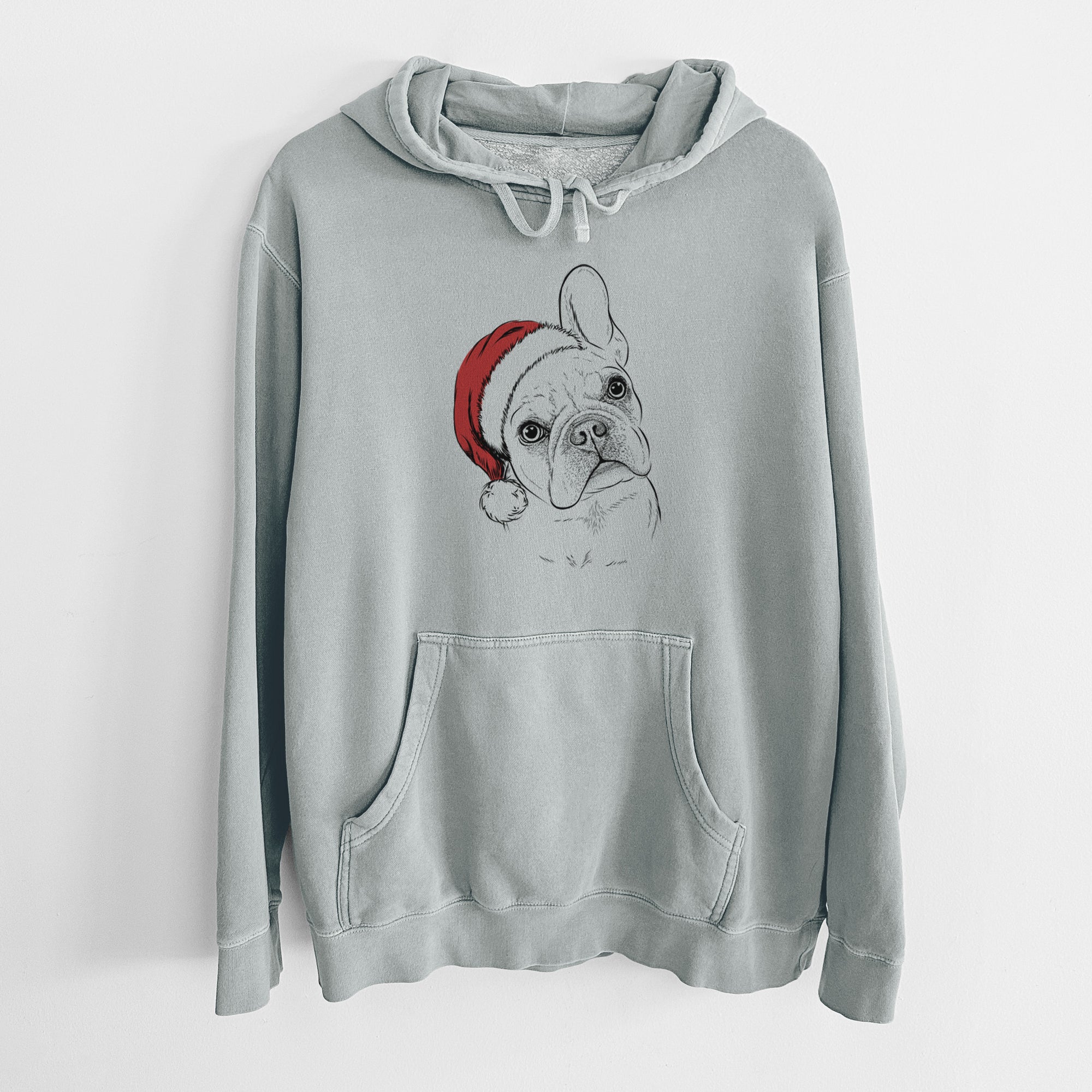 Santa Hat Loki the French Bulldog - Unisex Pigment Dyed Hoodie
