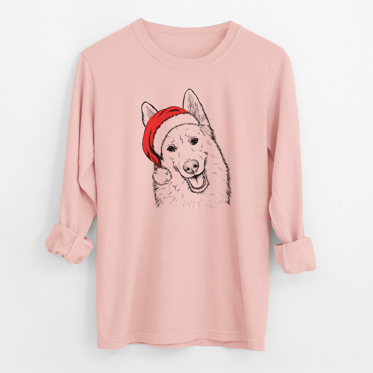 Santa Loki the Husky Shepherd Mix - Men's Heavyweight 100% Cotton Long Sleeve