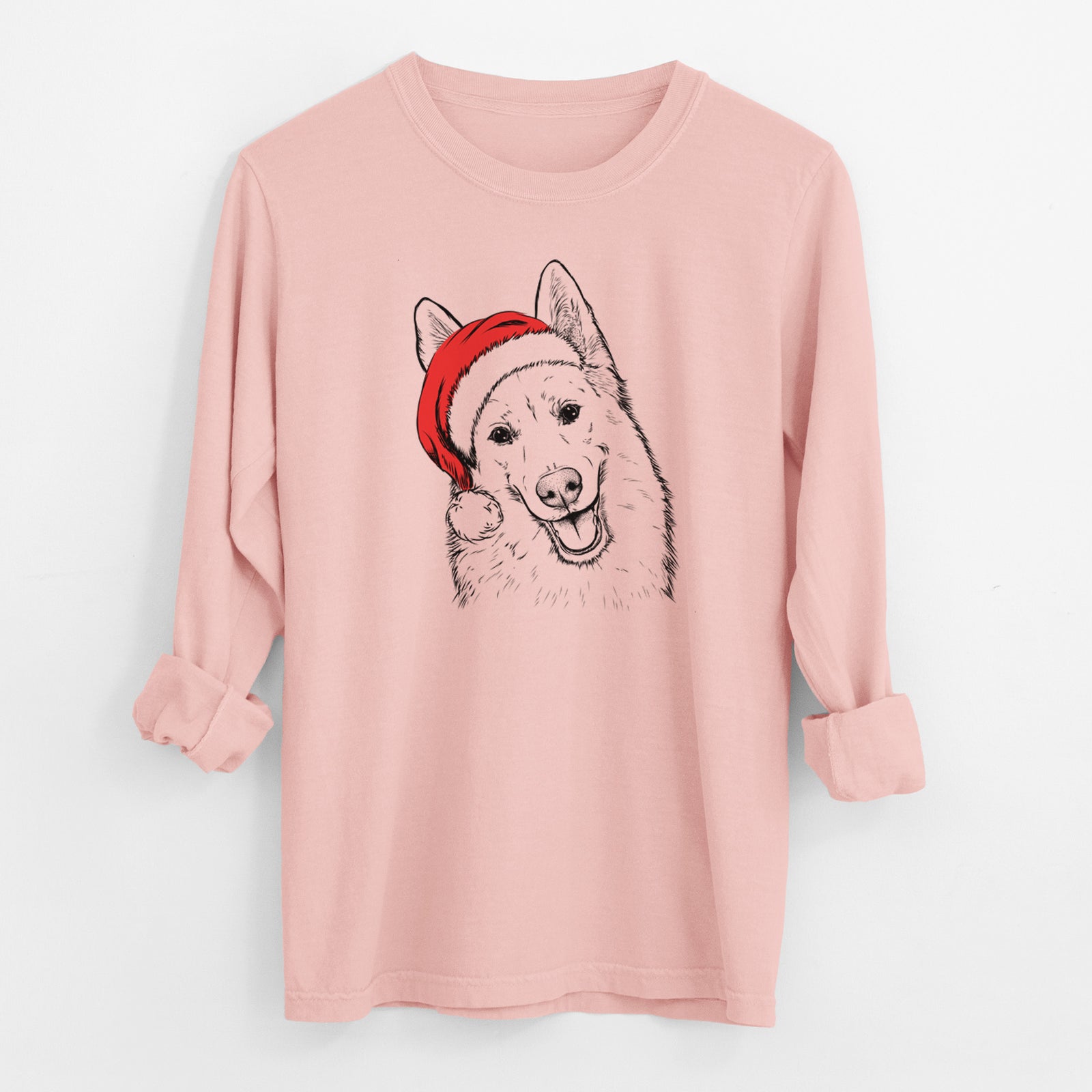 Santa Loki the Husky Shepherd Mix - Men's Heavyweight 100% Cotton Long Sleeve