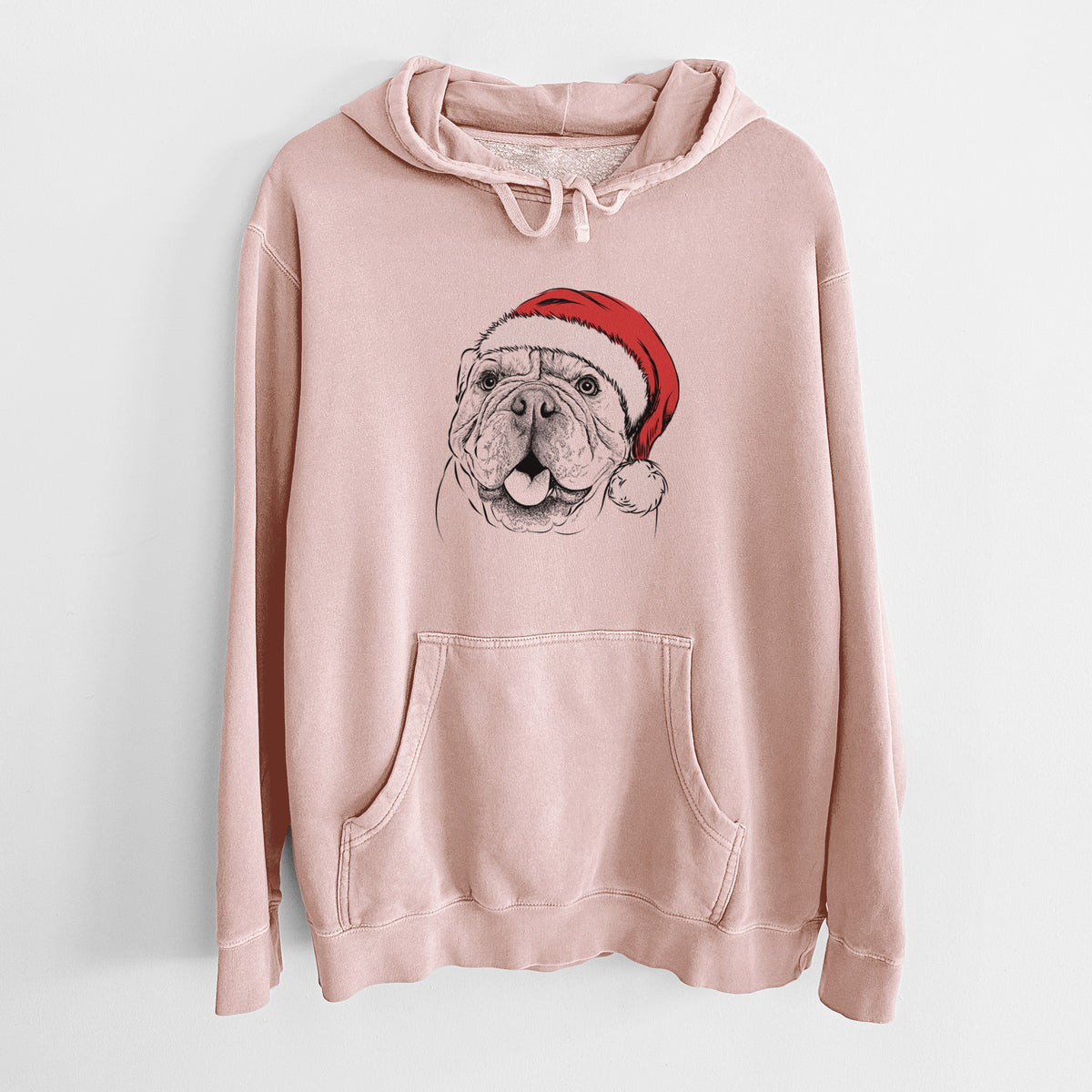 Santa Hat Louie the English Bulldog - Unisex Pigment Dyed Hoodie