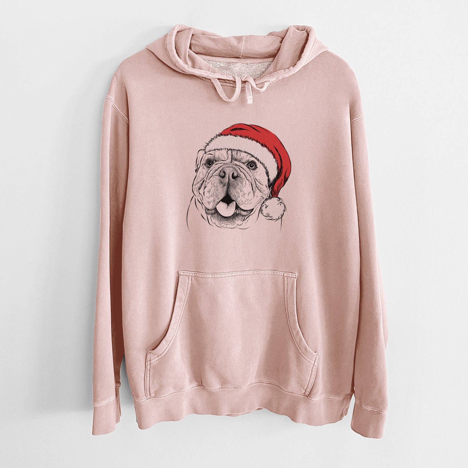 Santa Hat Louie the English Bulldog - Unisex Pigment Dyed Hoodie