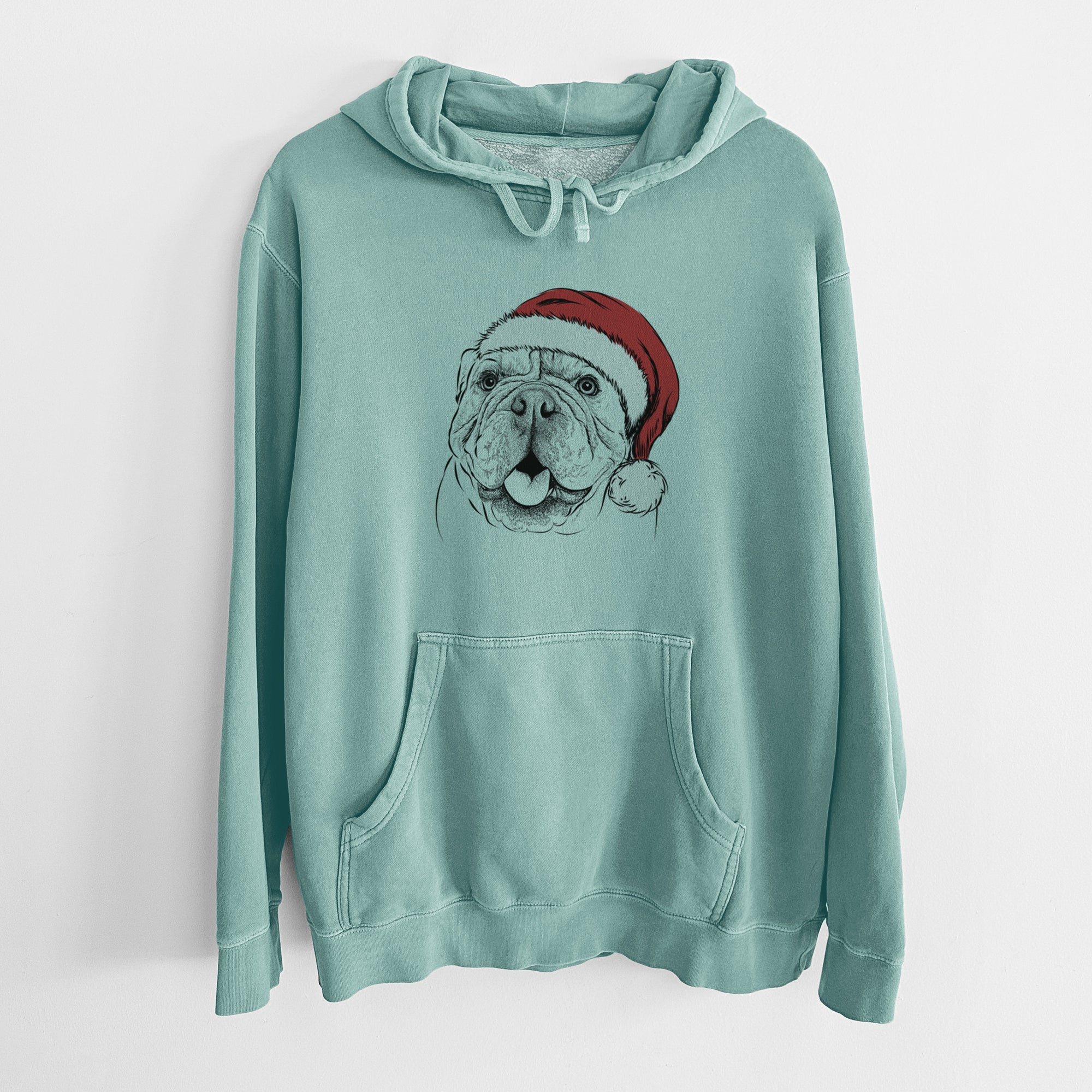 Santa Hat Louie the English Bulldog - Unisex Pigment Dyed Hoodie