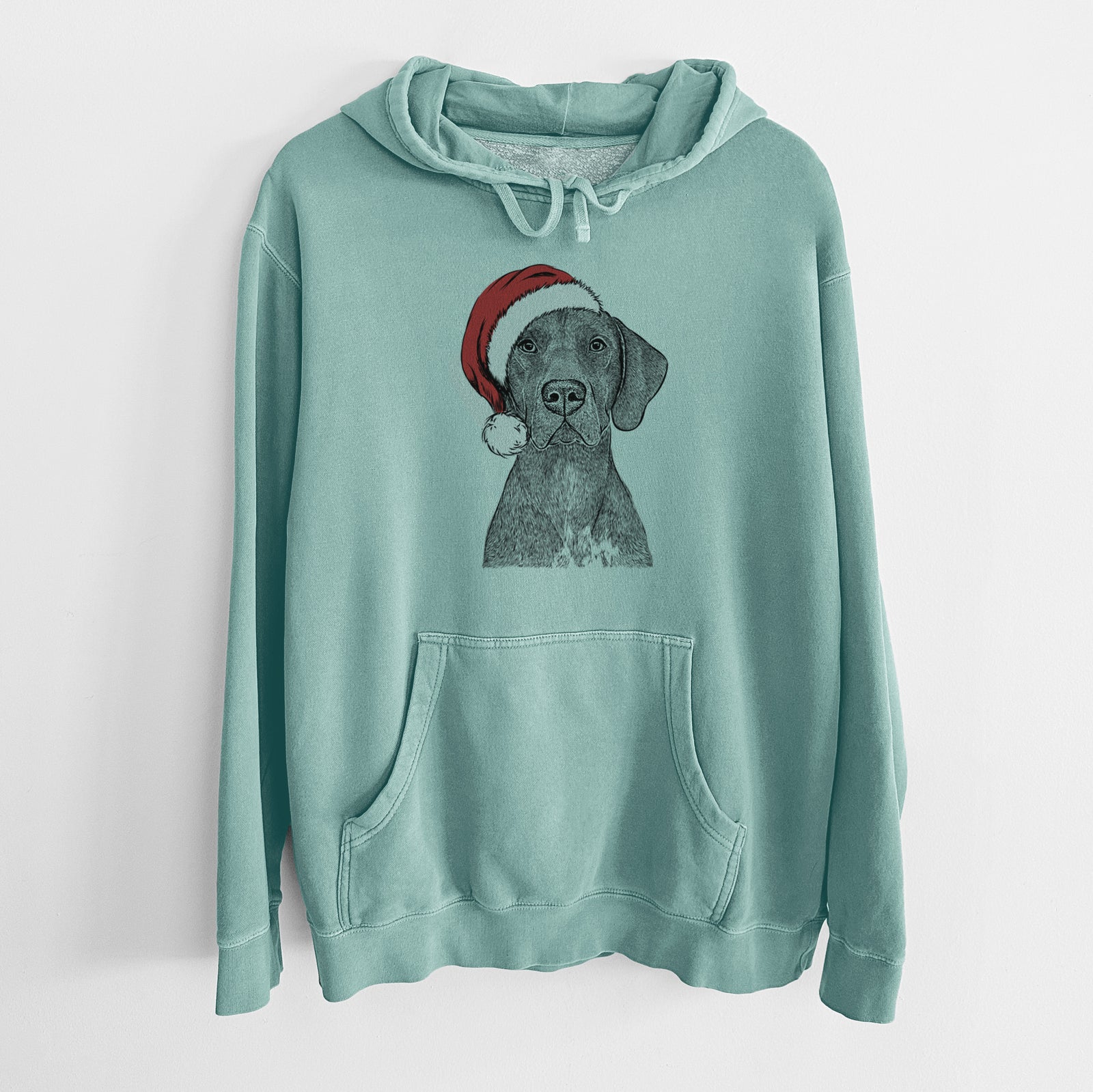 Santa Hat Lucifer the German Shorthaired Pointer - Unisex Pigment Dyed Hoodie