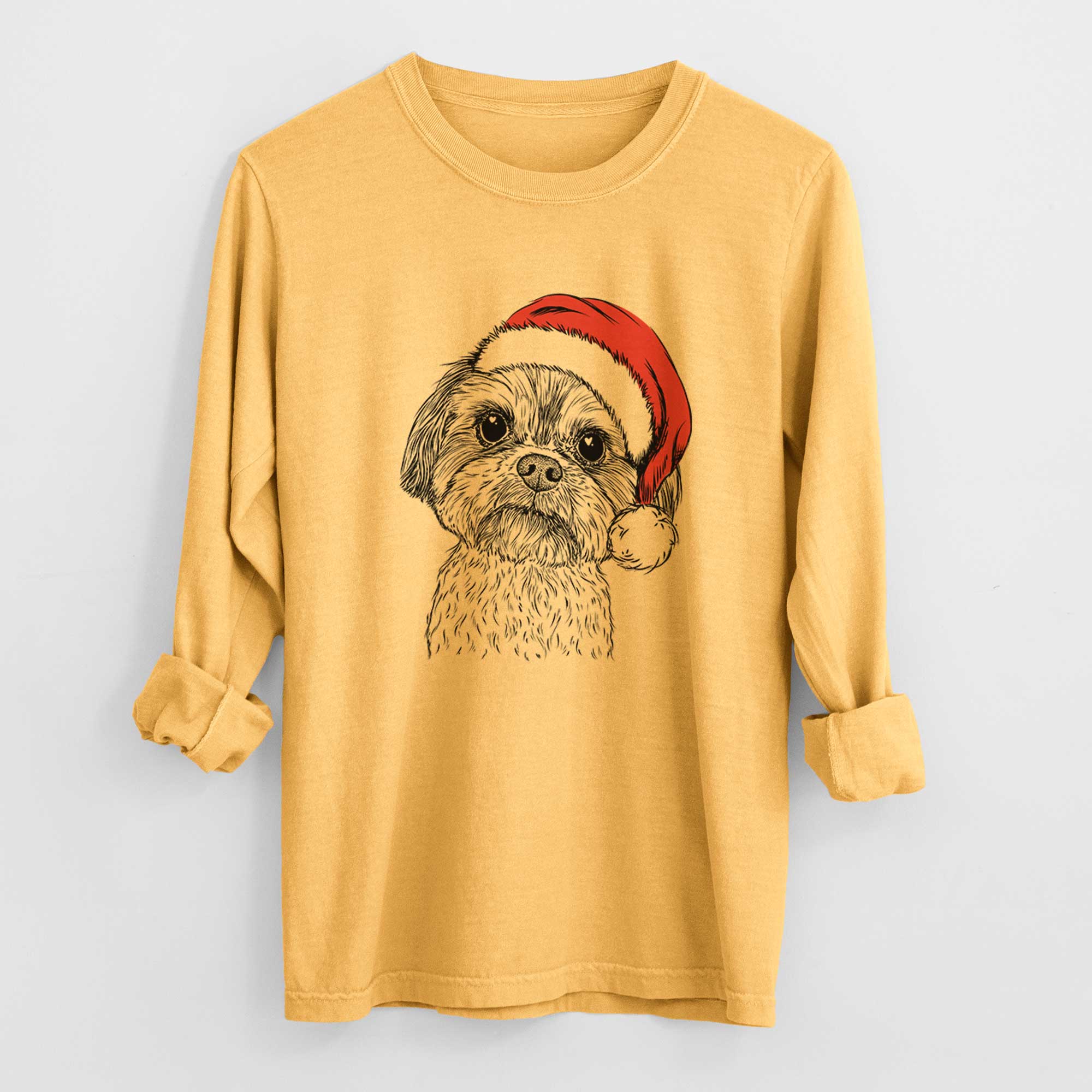 Santa Lucy the Shorkie - Men's Heavyweight 100% Cotton Long Sleeve