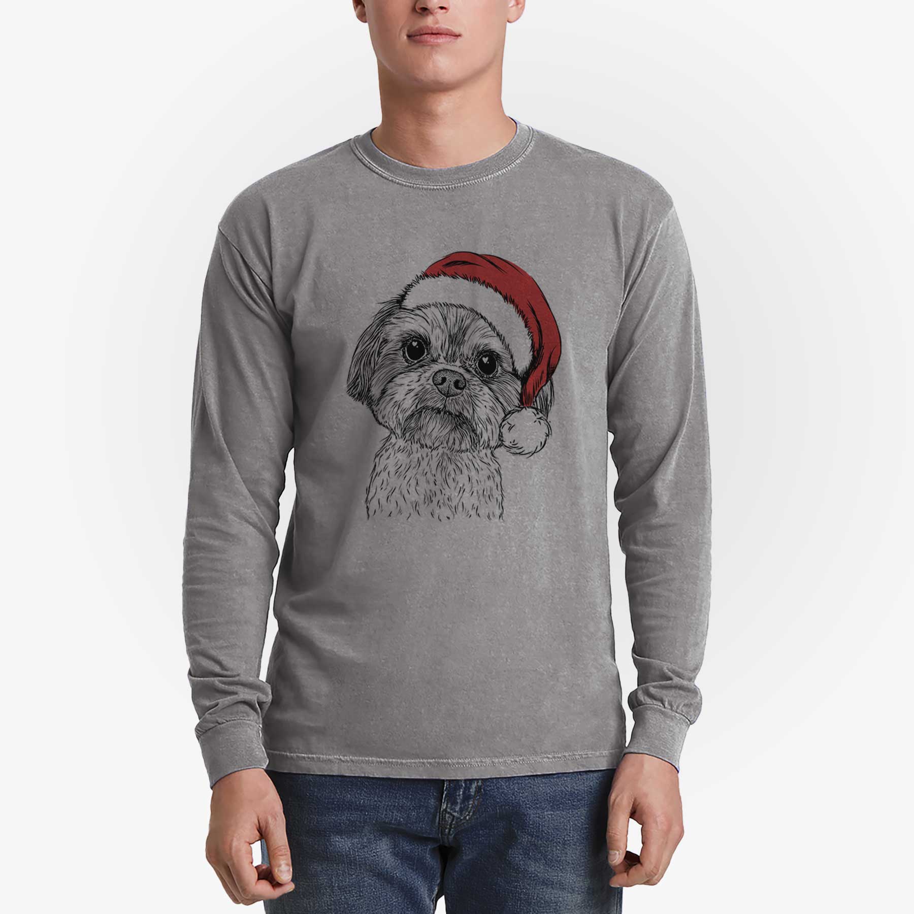 Santa Lucy the Shorkie - Men's Heavyweight 100% Cotton Long Sleeve