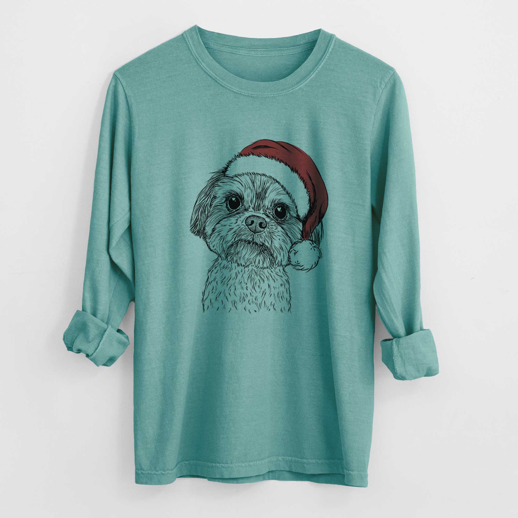 Santa Lucy the Shorkie - Men's Heavyweight 100% Cotton Long Sleeve