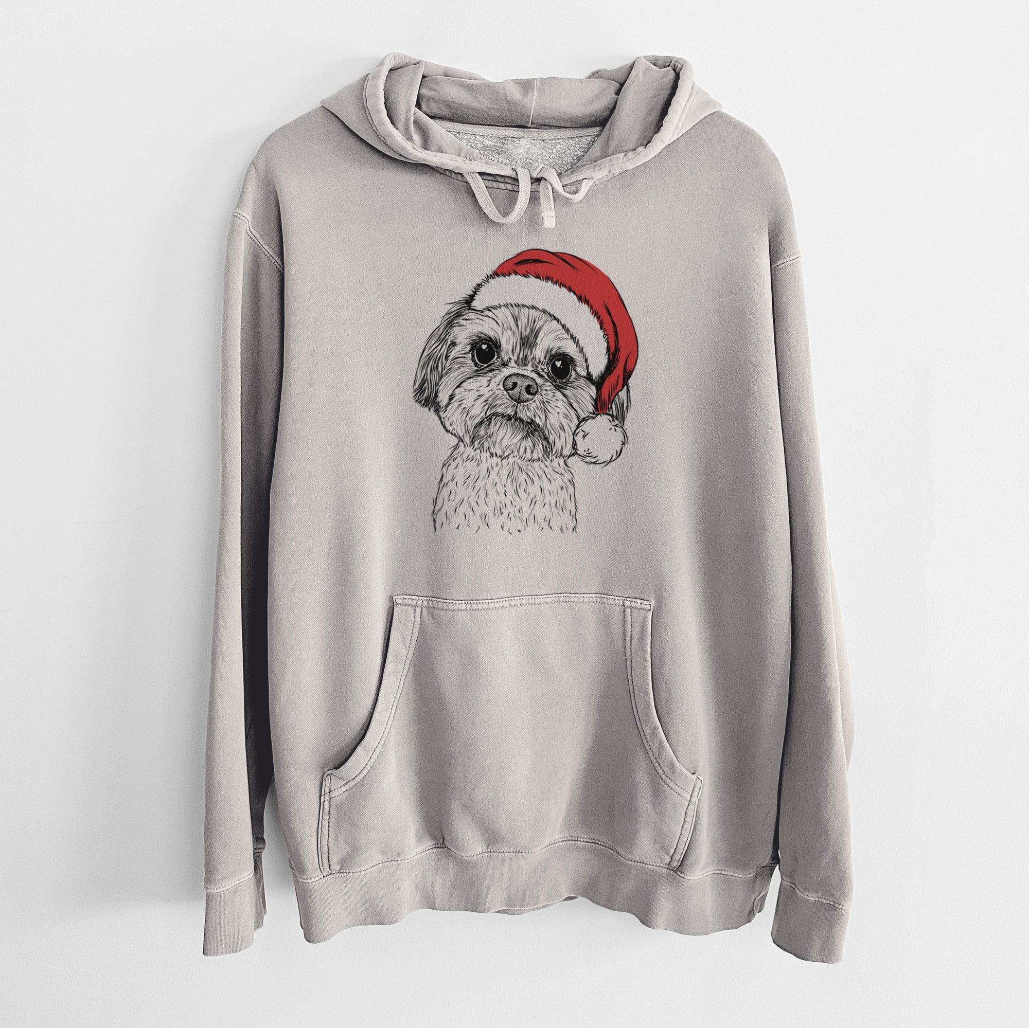 Santa Hat Lucy the Shorkie - Unisex Pigment Dyed Hoodie