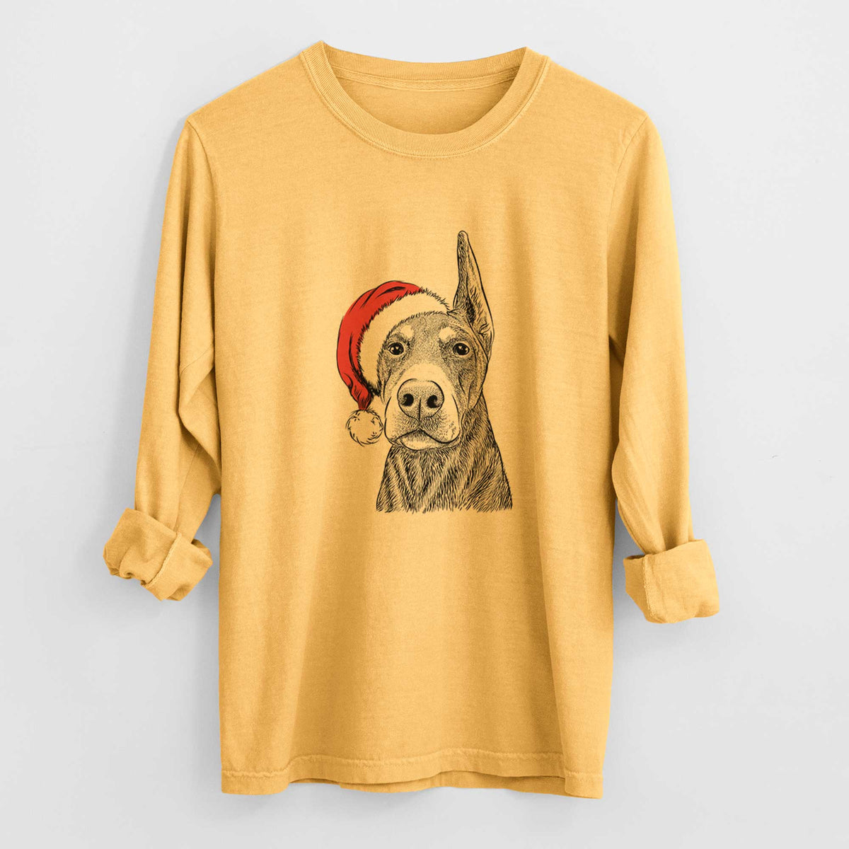 Santa Luna the Doberman Pinscher - Men's Heavyweight 100% Cotton Long Sleeve