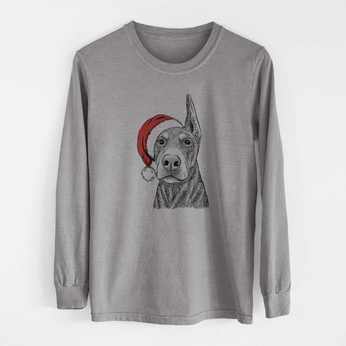 Santa Luna the Doberman Pinscher - Men's Heavyweight 100% Cotton Long Sleeve